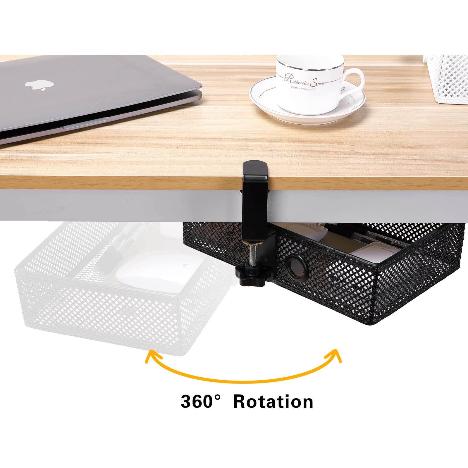 Sturdy Mesh Desk Organizer with Swivel Pencil Drawer - C-Clamp Mount System for Home Office, Art Supplies & Stationery Storage (Black) | Perfect for Workspace Organization, Craft Rooms & Study Areas