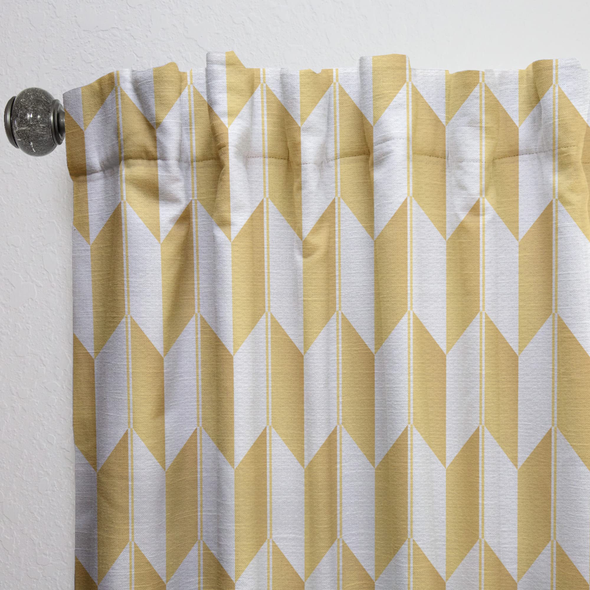 DesignQ Gold & White Geometric Pattern Thermal Insulated Curtain Panel - 52x63 Inches - Elegant Window Drapes for Bedroom & Living Room - Energy Saving & Blackout for Home Decor