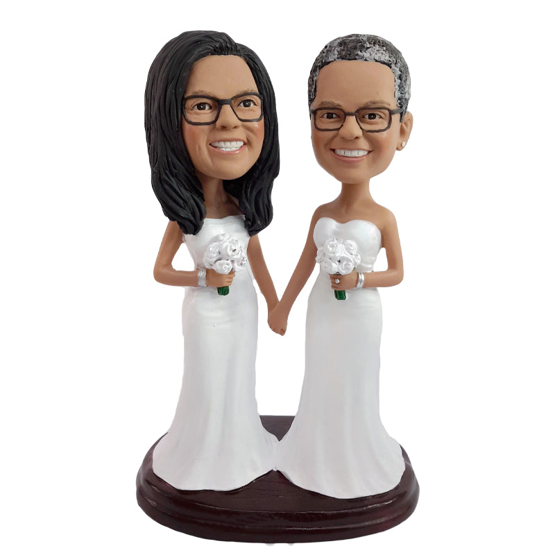 Custom Same-Sex Couple Bobbleheads - Personalized Lesbian Wedding Gift & Anniversary Keepsake - Perfect for LGBTQ+ Couples, Home Decor, and Special Occasions
