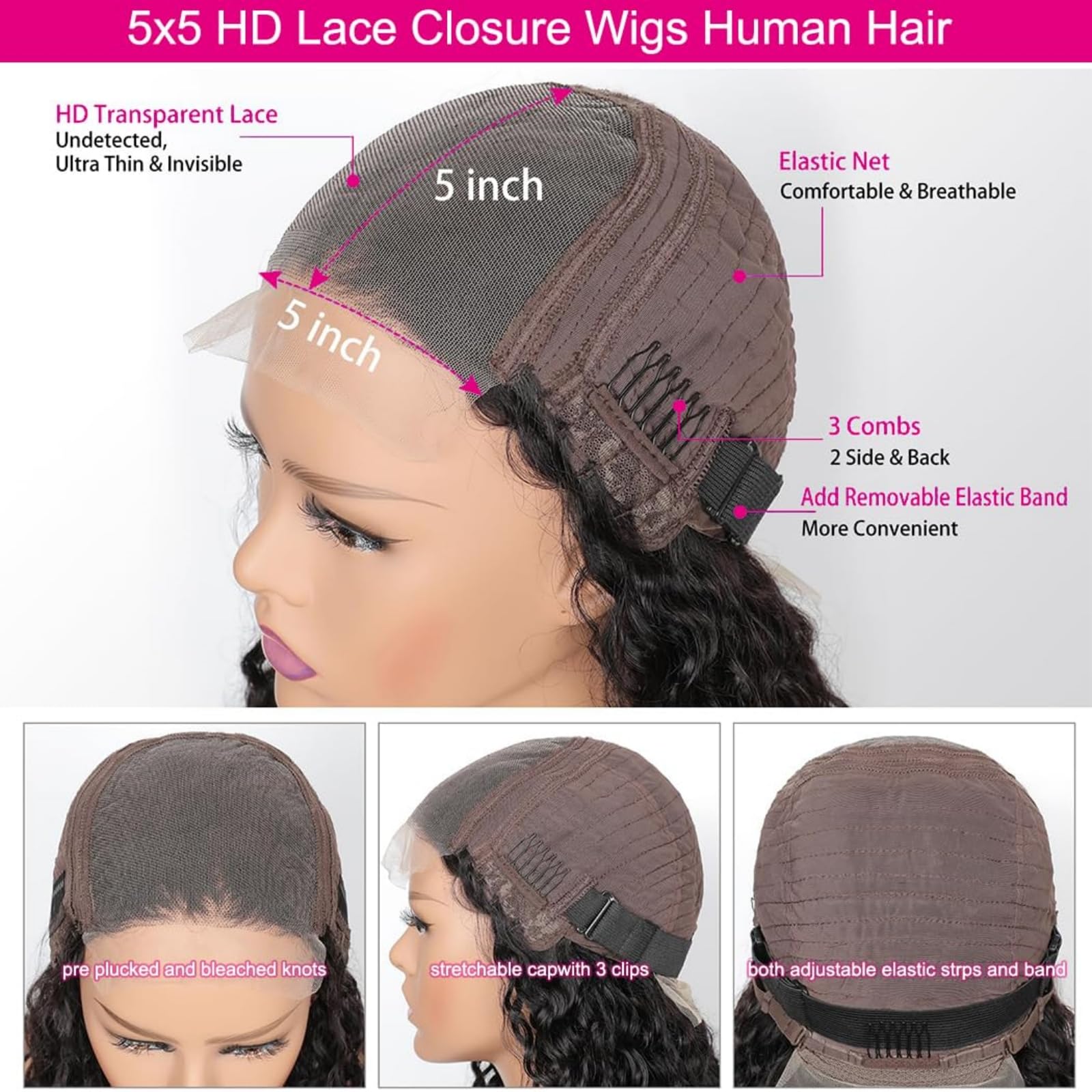Brazilian Water Wave 5x5 Lace Front Wigs Human Hair 150% Density - Pre Plucked with Baby Hair for Black Women (24 Inch, Natural Color) | Perfect for Daily Wear, Parties & Special Occasions