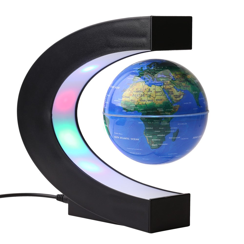 ELEOPTION Magnetic Floating Globe - Levitating World Map with LED Lights, Desk Stand for Home Office Decor, Educational Gift for Kids & Adults (Blue) - Perfect for Study Rooms, Gifts & Science Enthusiasts