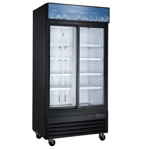 Commercial 40-Inch Double Glass Sliding Door Merchandising Refrigerator - Coldline G40S B Black | Perfect for Convenience Stores, Supermarkets & Restaurant Display