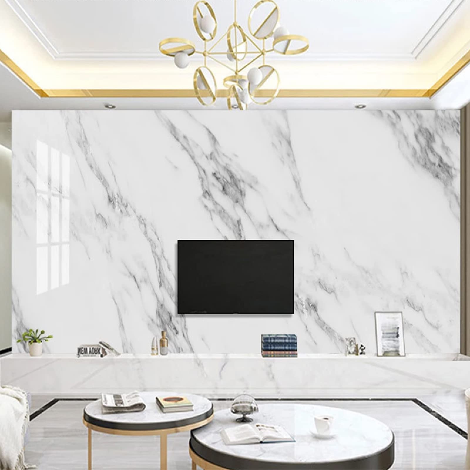 Custom Jazz White Marble Art Poster Print - Modern 3D Stripe Wall Mural Decal - 137.8x100 Inches (WxH) - Eye-Catching Home Decor for Dining Room, TV Wall & Living Room