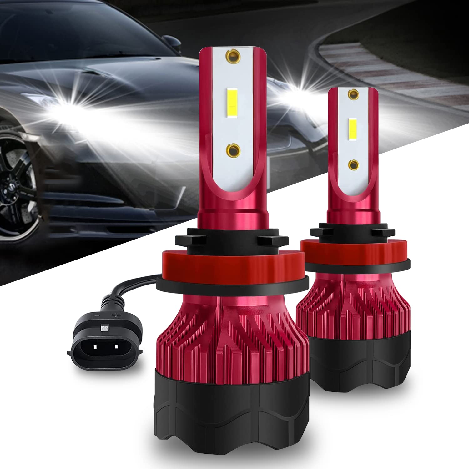 H11 H8 H9 LED Headlight Bulbs - 300% Brighter, 60W 14000 Lumens, 6000K Cool White - Plug and Play Conversion Kit for Low Beam & Fog Lights - Pack of 2 - Perfect for Night Driving, Off-Road & Bad Weather Conditions