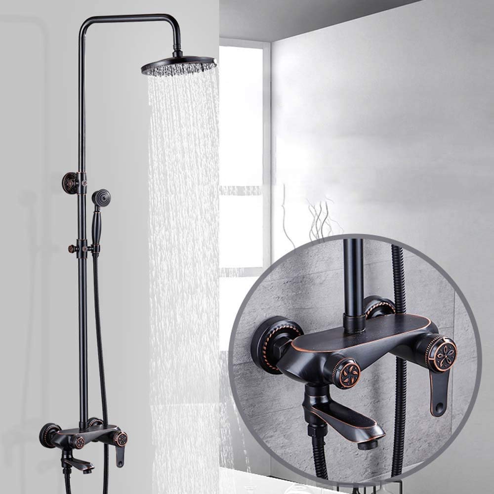 Premium MYERZI Copper European-Style Electroplated Metal Black Shower Head Set - 4-Speed Adjustable Rainfall Shower System with Hot/Cold Water for Luxurious Bathroom Experience | Perfect for Master Bath, Spa Retreat & Modern Home Renovation