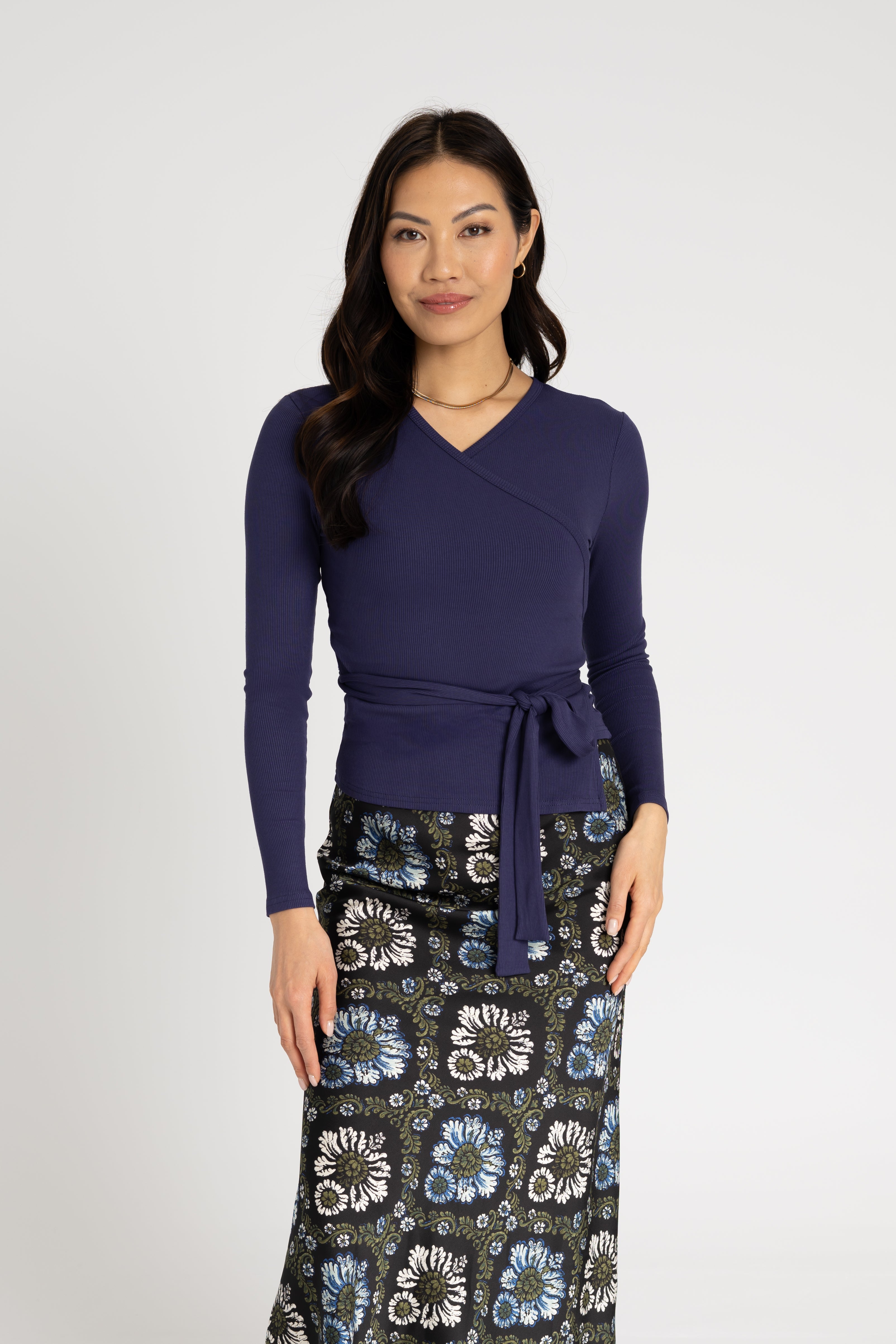 Navy Blue Wrap T-Shirt for Women - Comfortable & Stylish Casual Top for Everyday Wear, Workouts, and Layering