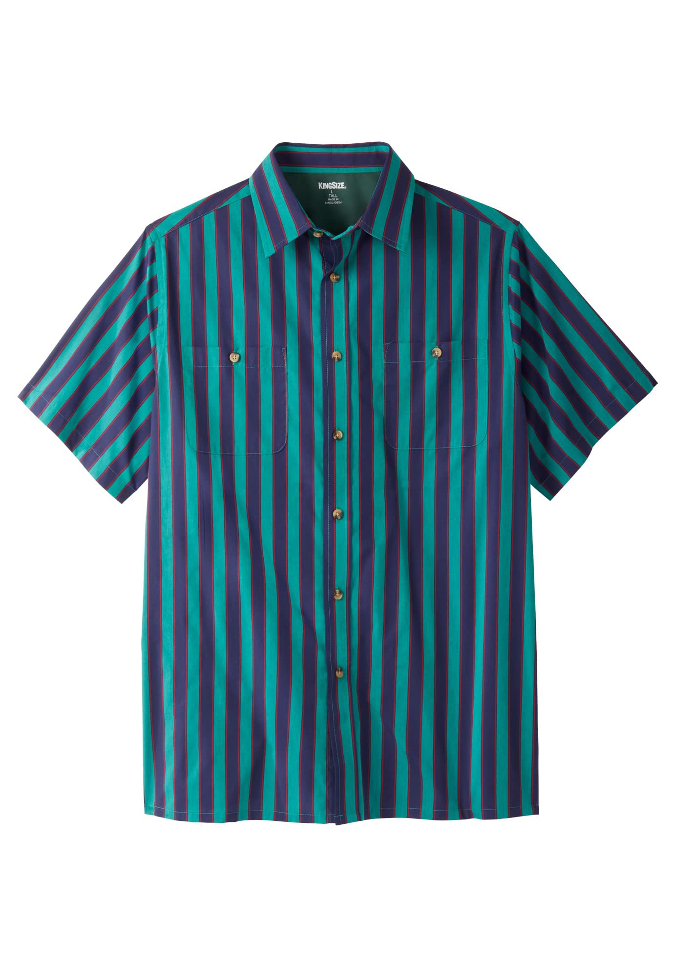 KingSize Men's Big & Tall Striped Short-Sleeve Sport Shirt - Comfortable Casual Button Down Shirt for Summer, Golf & Outdoor Activities