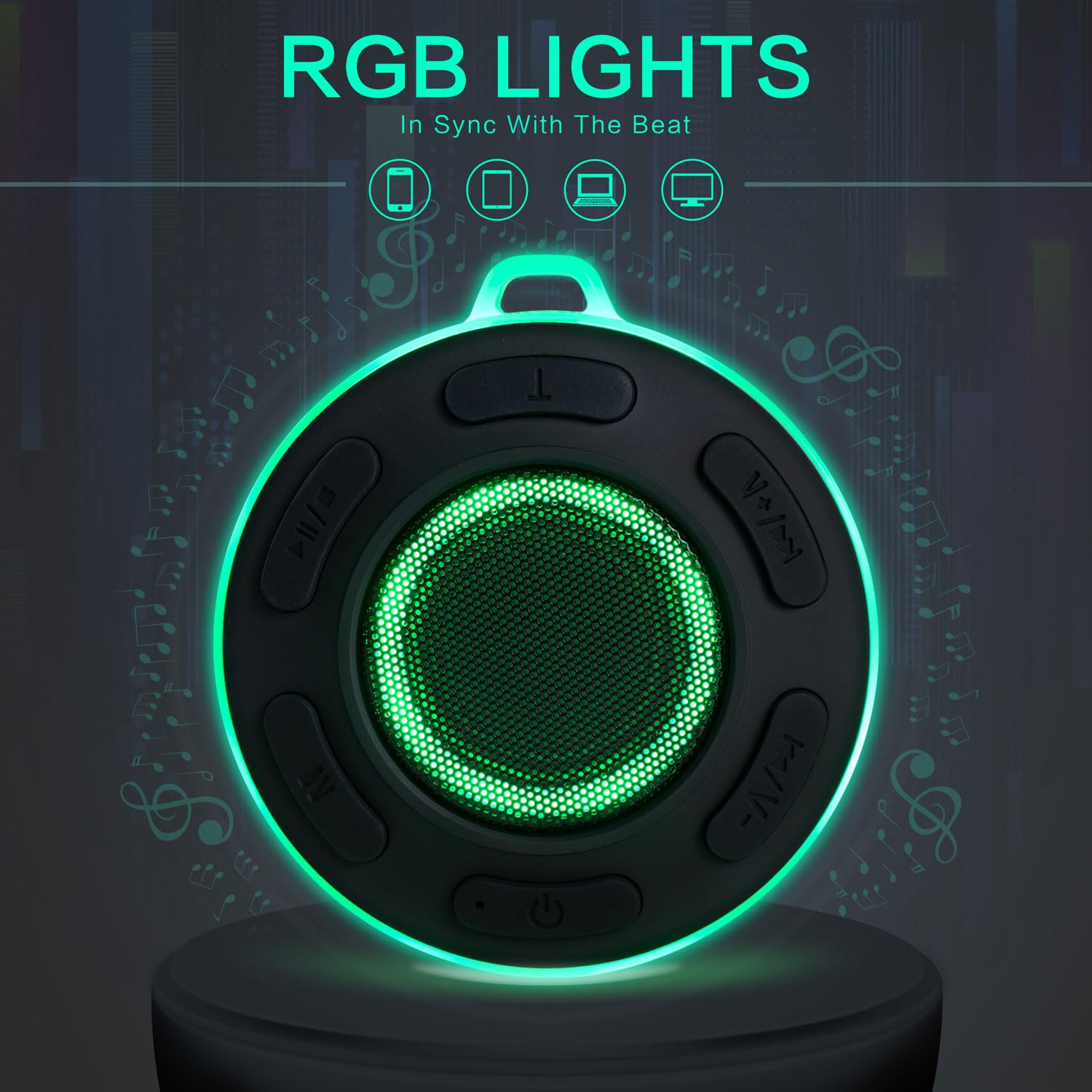 JK&EROSSTARS 便携蓝牙音箱 - HiFi立体声 LED灯 IP7防水 带吸盘 内置麦克风 免提通话 适用于户外、浴室、露营、派对、旅行