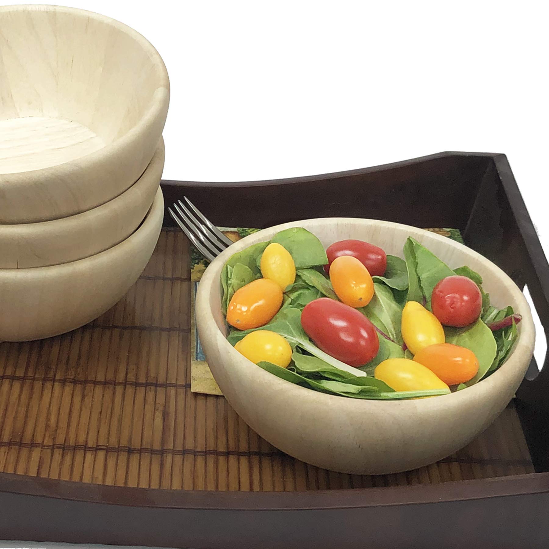 Wooden Serving Bowls Set of 4 - Whitewash Finish 6.5