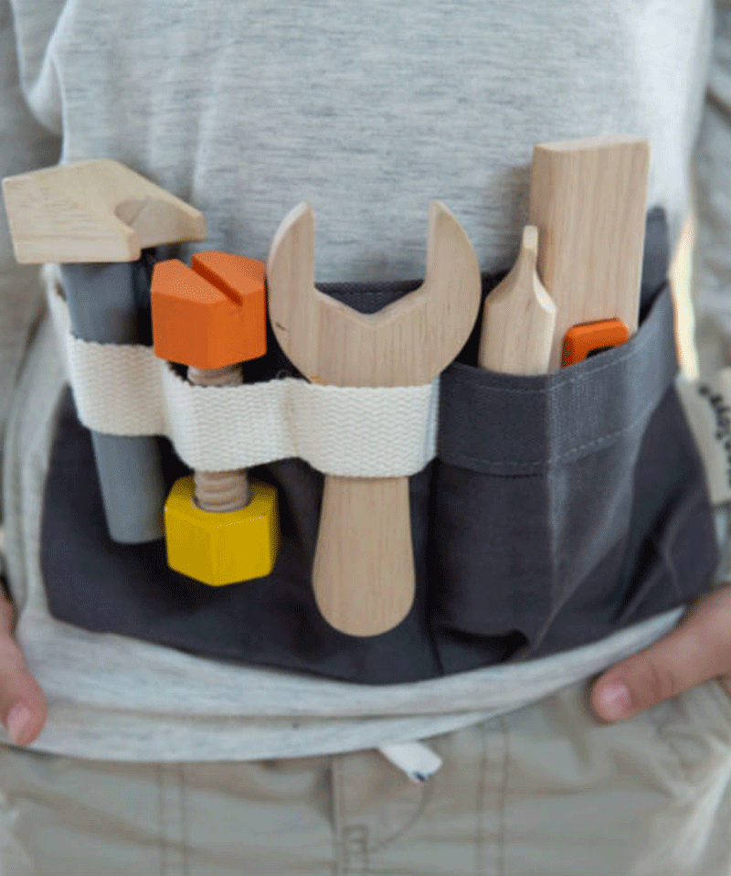 Plan Toys Kids Tool Belt Set - Durable & Adjustable for DIY & Pretend Play - Perfect for Little Builders & Role Play Activities