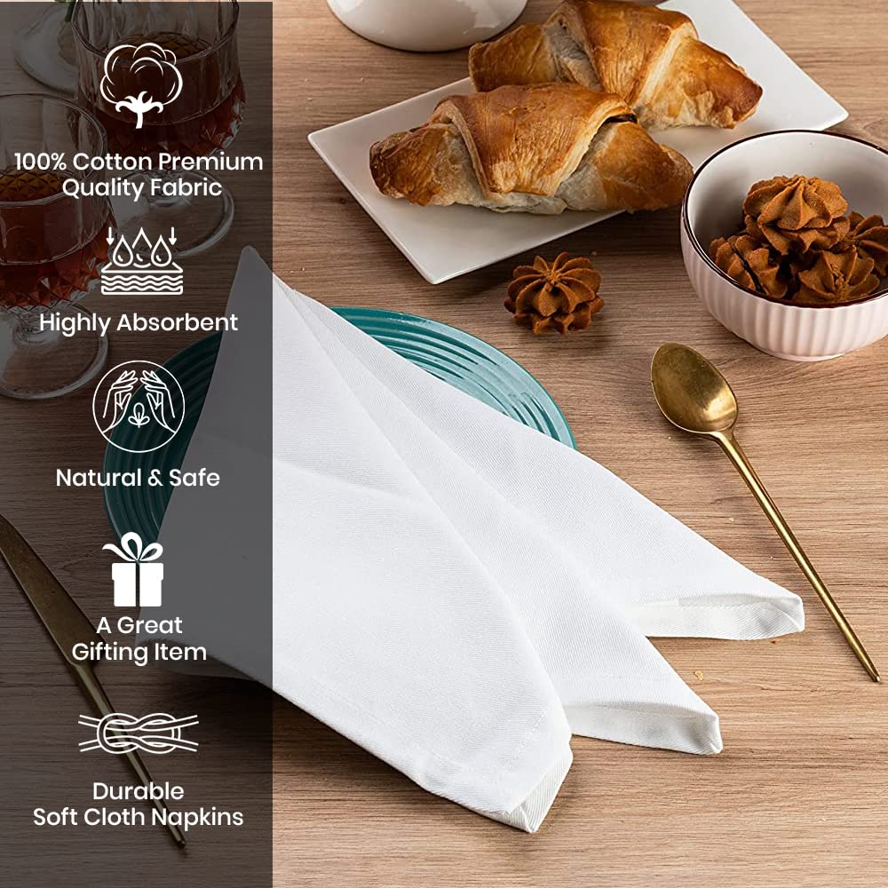 Premium 18x18 Inch White Cotton Cloth Dinner Napkins - Washable & Absorbent Reusable Napkins (Pack of 6) for Spring Decor, Easter Basket, Cocktail Party, Wedding, BBQ, Hotel & Cafe Dining - Eco-Friendly Table Linens for Everyday Use & Special Occasions