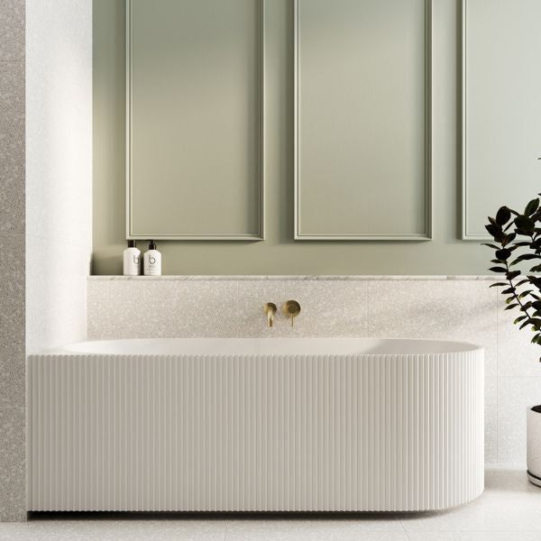 1700mm Fluted Corner Bath - Matte White Freestanding Soaking Tub for Modern Bathrooms | Spa-Like Relaxation at Home