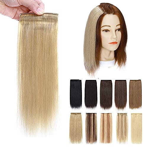 Invisible Clip-in Mini Hair Extensions 10 Inch - Human Hair, Seamless Hairpin Hair Pad for Thinning Hair - Short Straight Hairpieces & Wiglet for Adding Volume (Natural Blonde) | Perfect for Daily Wear, Parties & Special Occasions