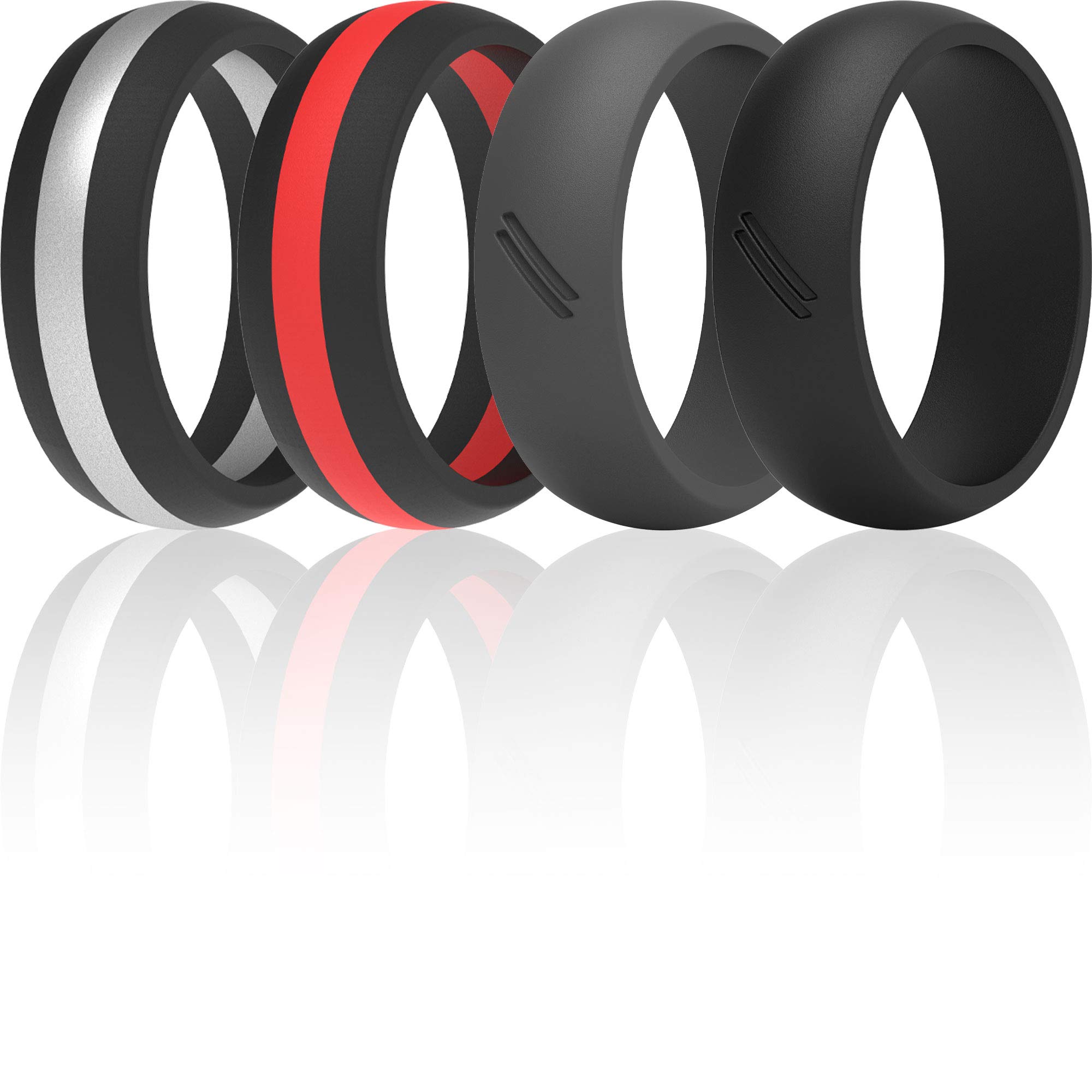 ThunderFit Silicone Wedding Rings for Men - 4 Pack Rubber Engagement Bands, 8.7mm Wide & 2.5mm Thick - Comfortable, Durable & Safe for Gym, Work, Travel & Outdoor Activities