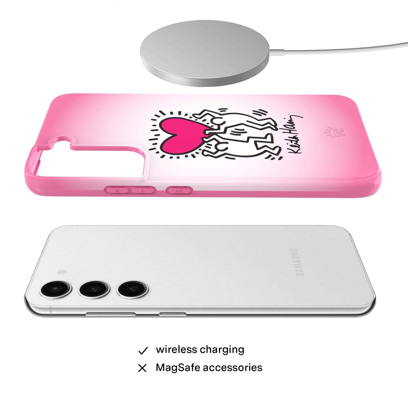 Keith Haring Pink Heart Samsung Phone Case - Trendy Artistic Protective Cover for Galaxy S21/S20/Note 20 - Perfect Gift for Art Lovers & Fashion Accessories