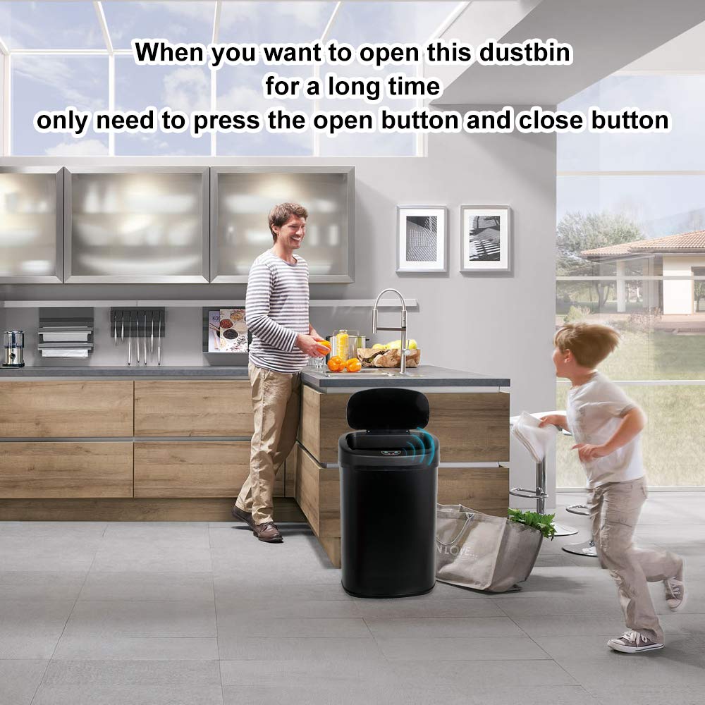 13 Gallon Stainless Steel Automatic Touchless Trash Can - Sensor Kitchen Garbage Bin for Bathroom, Office, Restroom - Black | Hands-Free Waste Disposal for Hygiene & Convenience