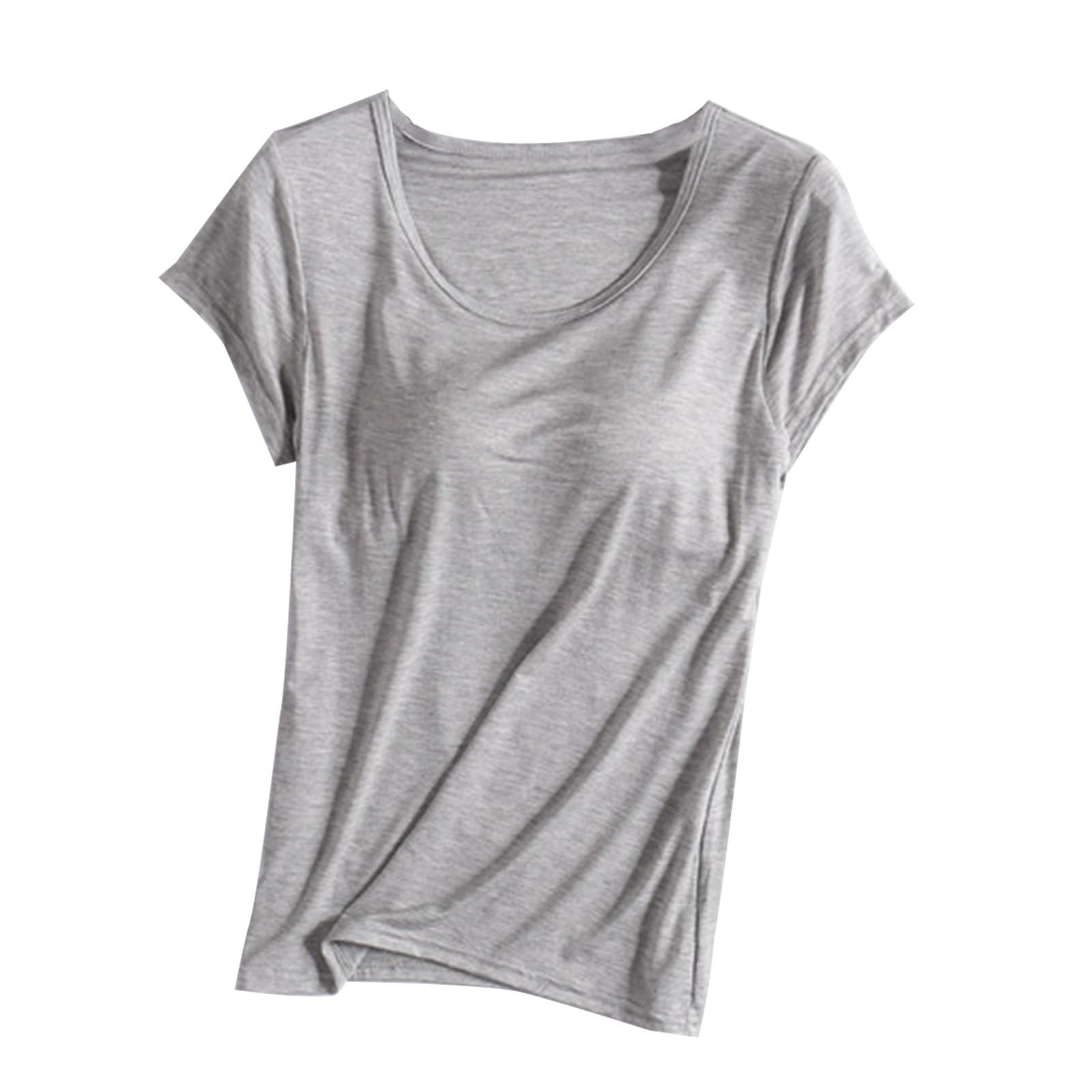 Women's Short Sleeve Tops with Built-in Bra - Soft Comfortable Summer Lounge Wear - Perfect for Yoga, Running, Travel & Everyday Casual Outfits