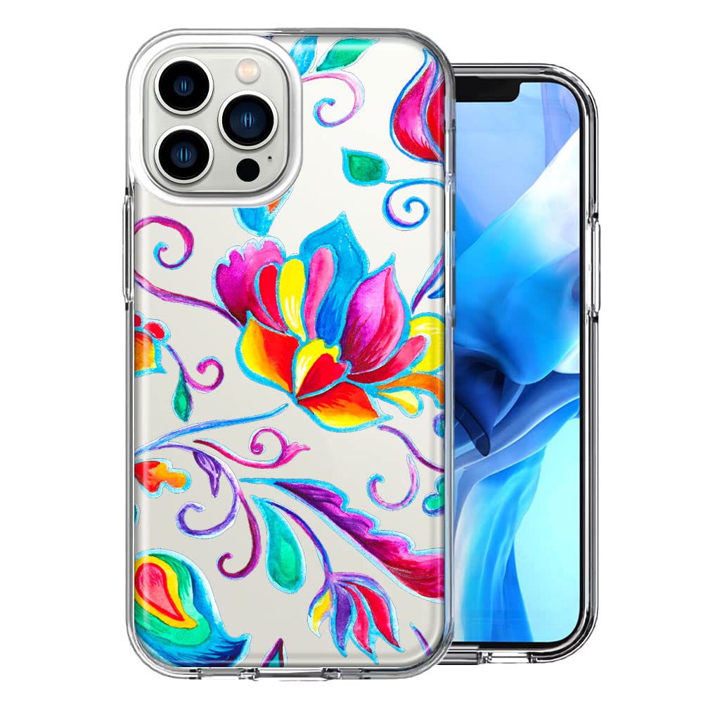 Mundaze Shockproof Hybrid Case for iPhone 12 Pro Max - Floral Water Lily Design with Rainbow Colors | Slim Protective Hard Shell & Soft TPU Cover | Perfect for Everyday Use, Outdoor Activities & Travel Protection