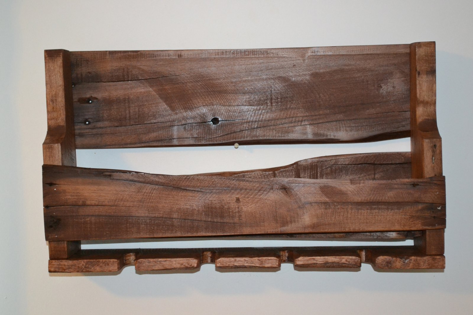 Turnbull Farms Upcycled Wooden Wine Rack with Glass Holders - 20 Inch Rustic English Chestnut Wine Bottle Storage for Kitchen, Dining Room, Bar or Cellar Organization