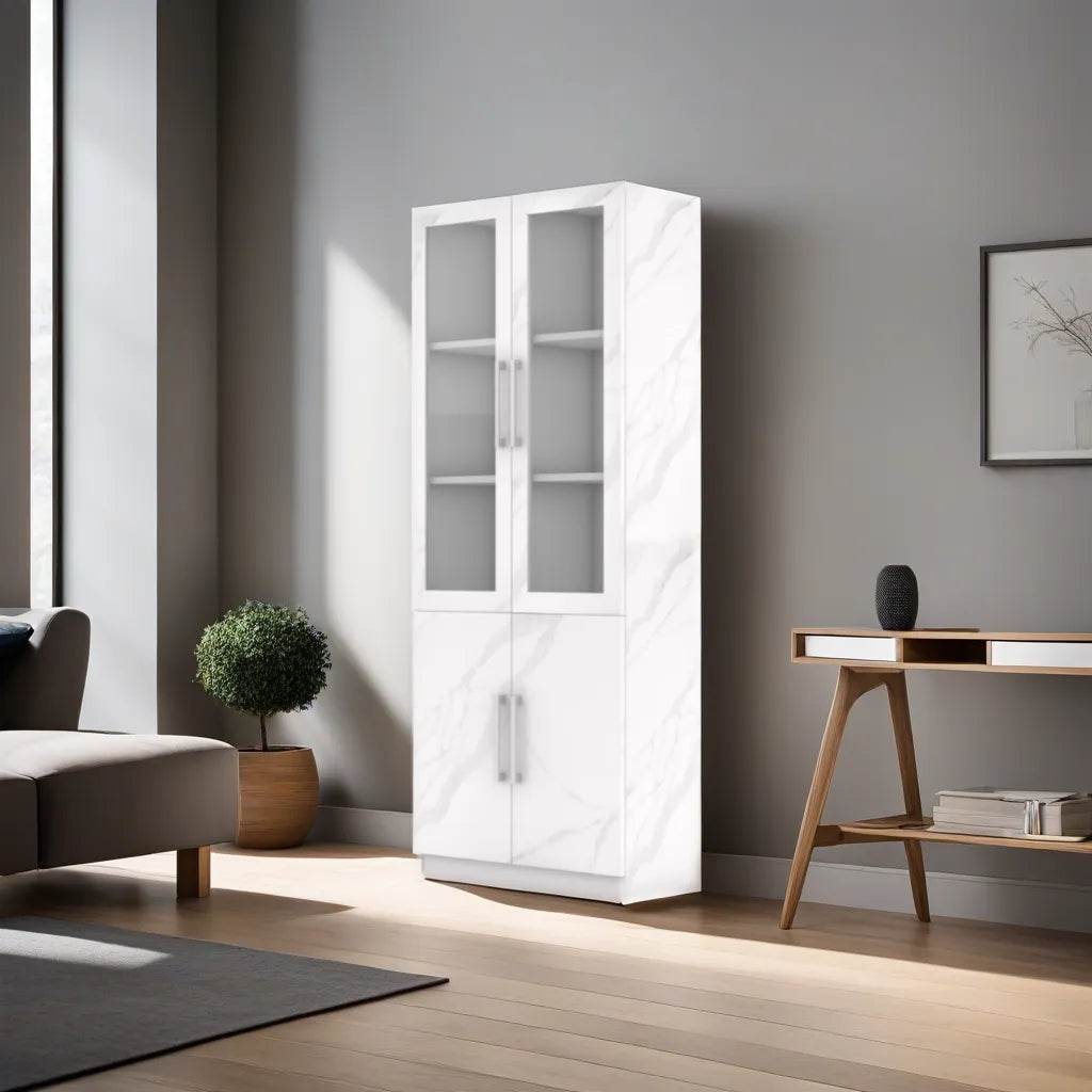 Elizabeth 2 Door Display Cabinet with Adjustable Shelves - Modern Bookshelf for Living Room, Bedroom & Office Storage - Perfect for Showcasing Books, Decor & Collectibles