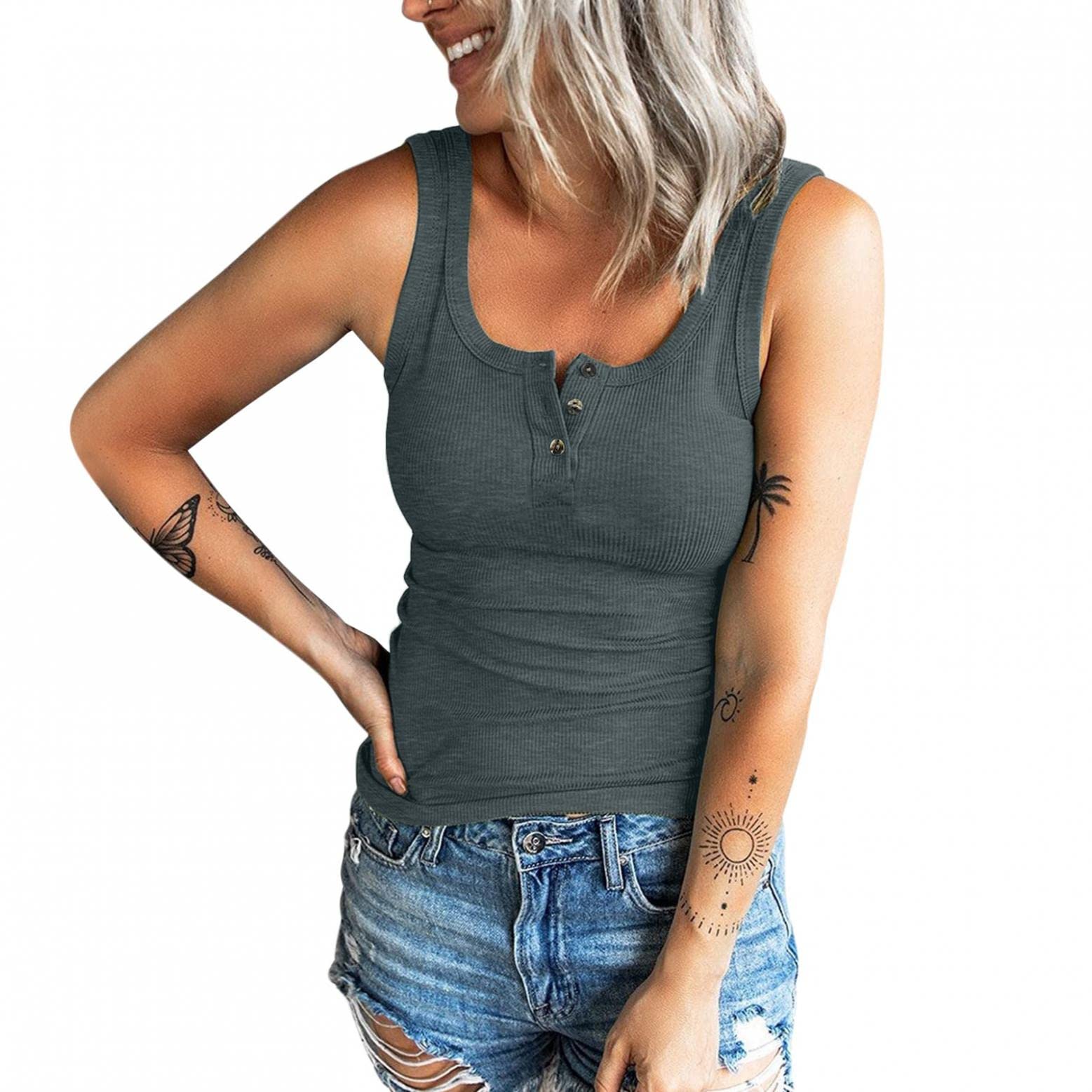GUOBIOZIY Women's Cute Printed V-Neck Tank Tops - Sleeveless Workout Shirts for Running, Yoga & Casual Wear | Athletic Fitness T-Shirts for Summer & Gym