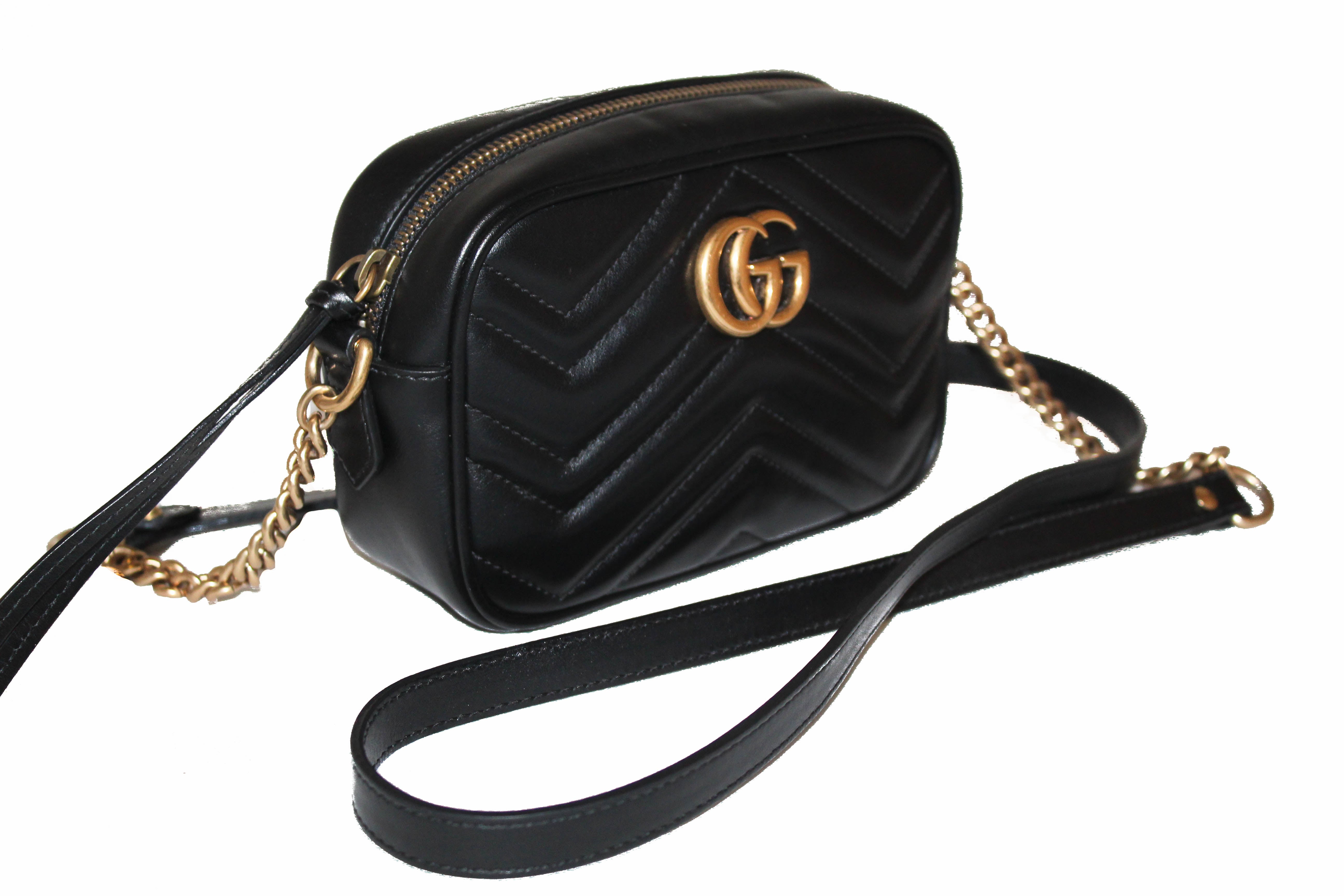 Authentic Gucci Black Marmont Matelasse Leather Mini Camera Crossbody Bag for Women | Luxury Designer Handbag for Date Night, Party & Everyday Use