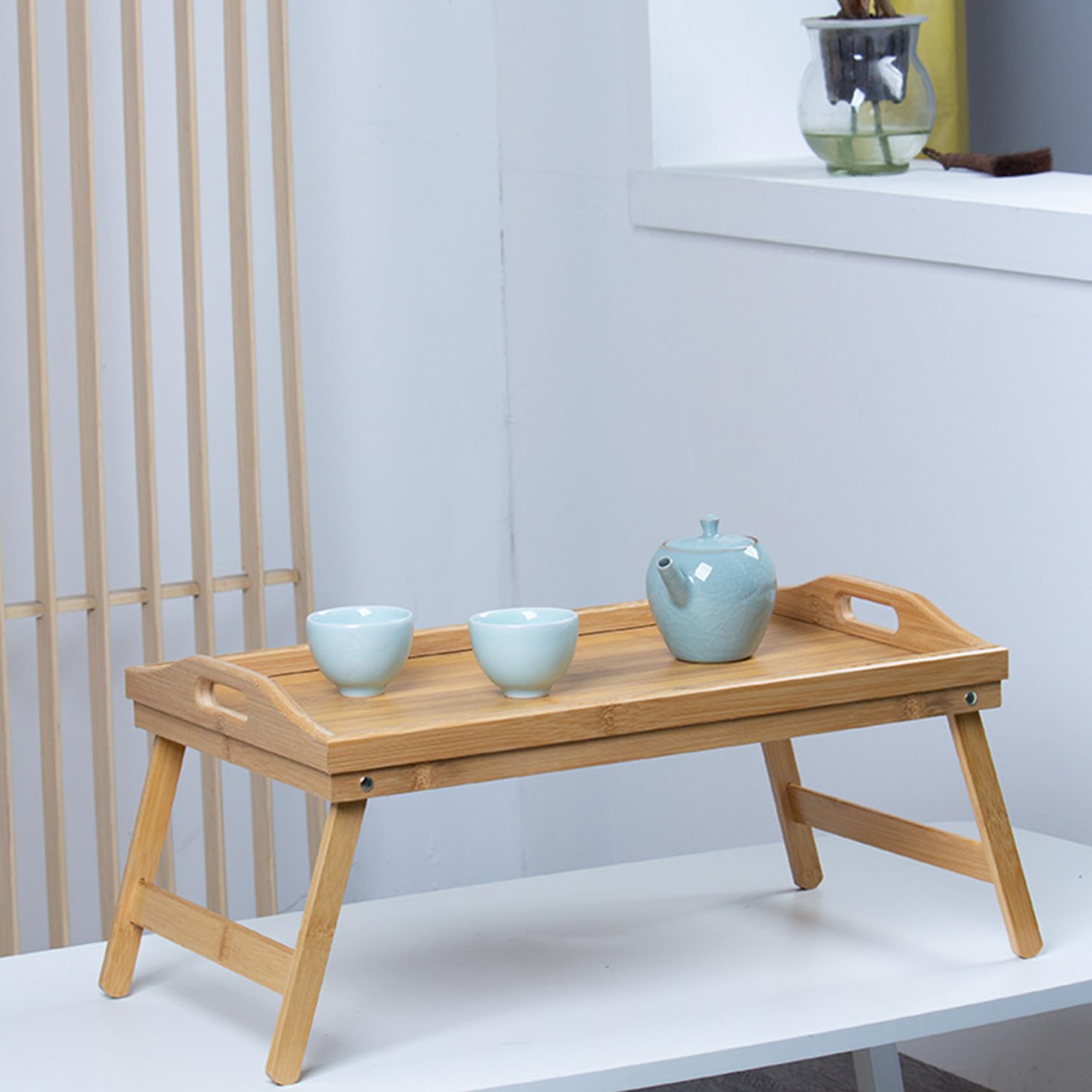 Foldable Wooden Breakfast Tray with Legs and Handles - 11.8x19.7x9.3 Inch Sturdy Bed Tray Table for Breakfast in Bed, Laptop Work, Reading or Snacking - Perfect for Home, Office and Dorm Room Use
