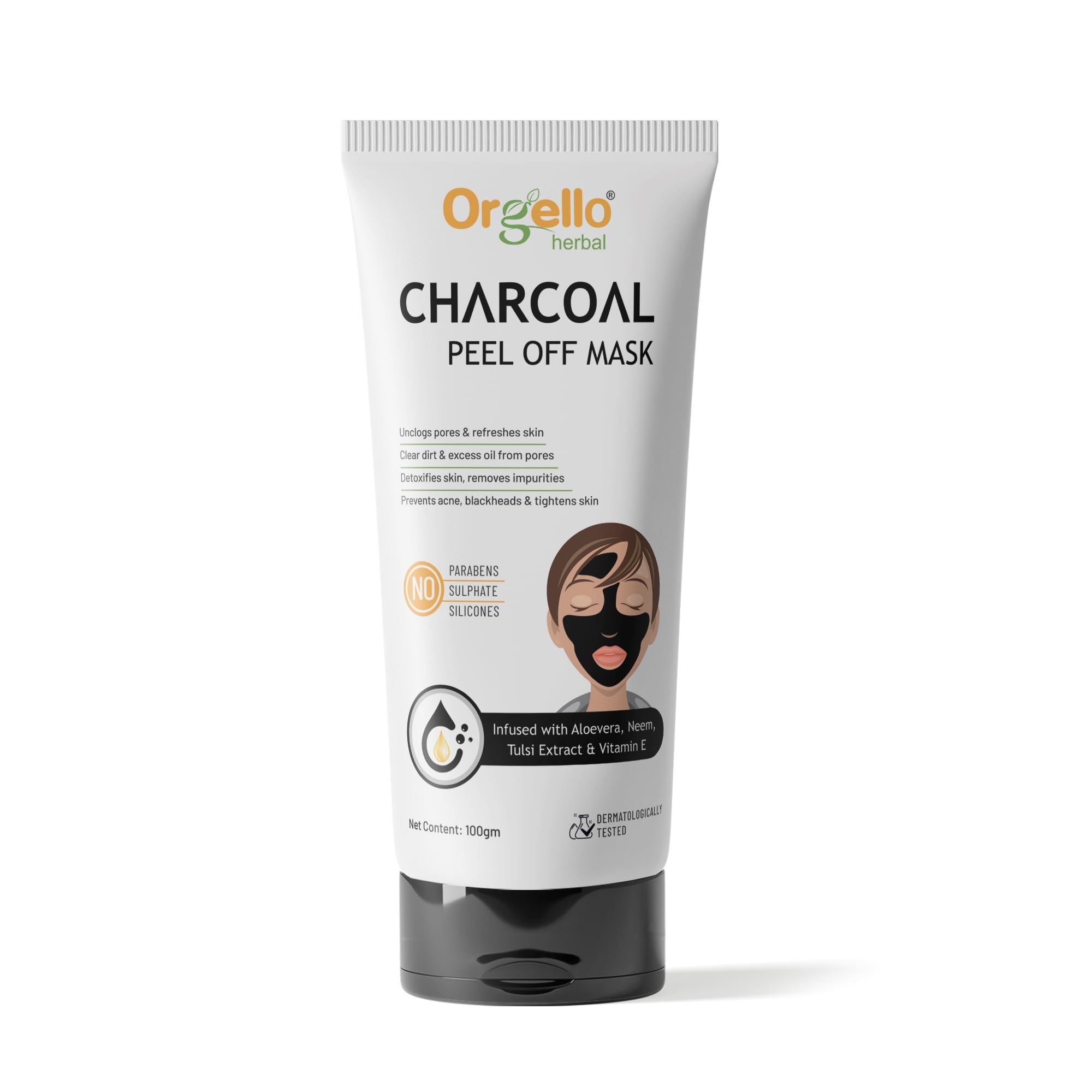 Orgello Charcoal Peel Off Face Mask for Blackhead Removal & Deep Pore Cleansing - Sulfate & Paraben Free - Suitable for Men, Women & Teens with Dry, Normal or Oily Skin | Perfect for Spa Days, Self-Care Routines & Acne Treatment