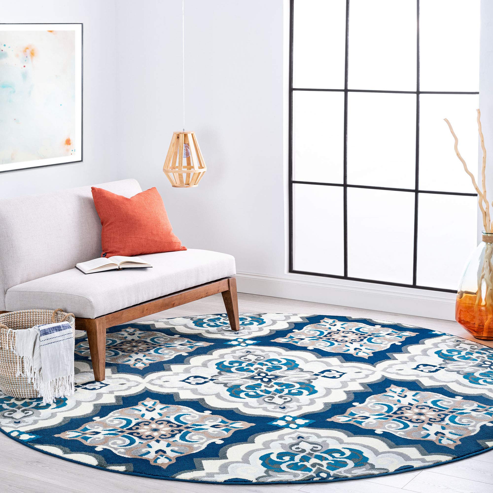 Modern Large 8ft Round Rug - Soft Contemporary Area Carpet for Living Room, Bedroom, Dining Room & Entryway - Non-Slip Kitchen Rug - Alfombras para Salas Modernas - Perfect for Home Decor, Family Gatherings and Cozy Spaces