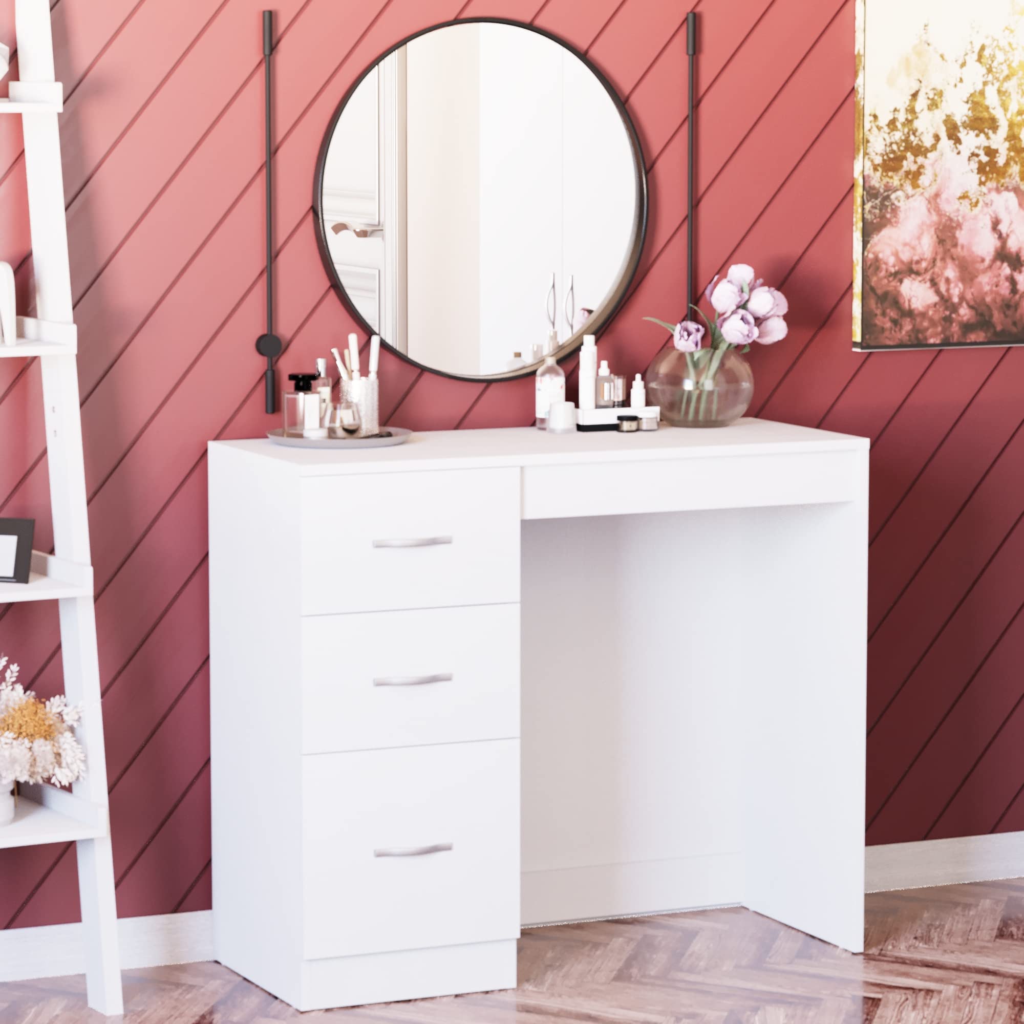 3-Drawer Makeup Vanity - Vida Designs White Bedroom Furniture for Home Decor