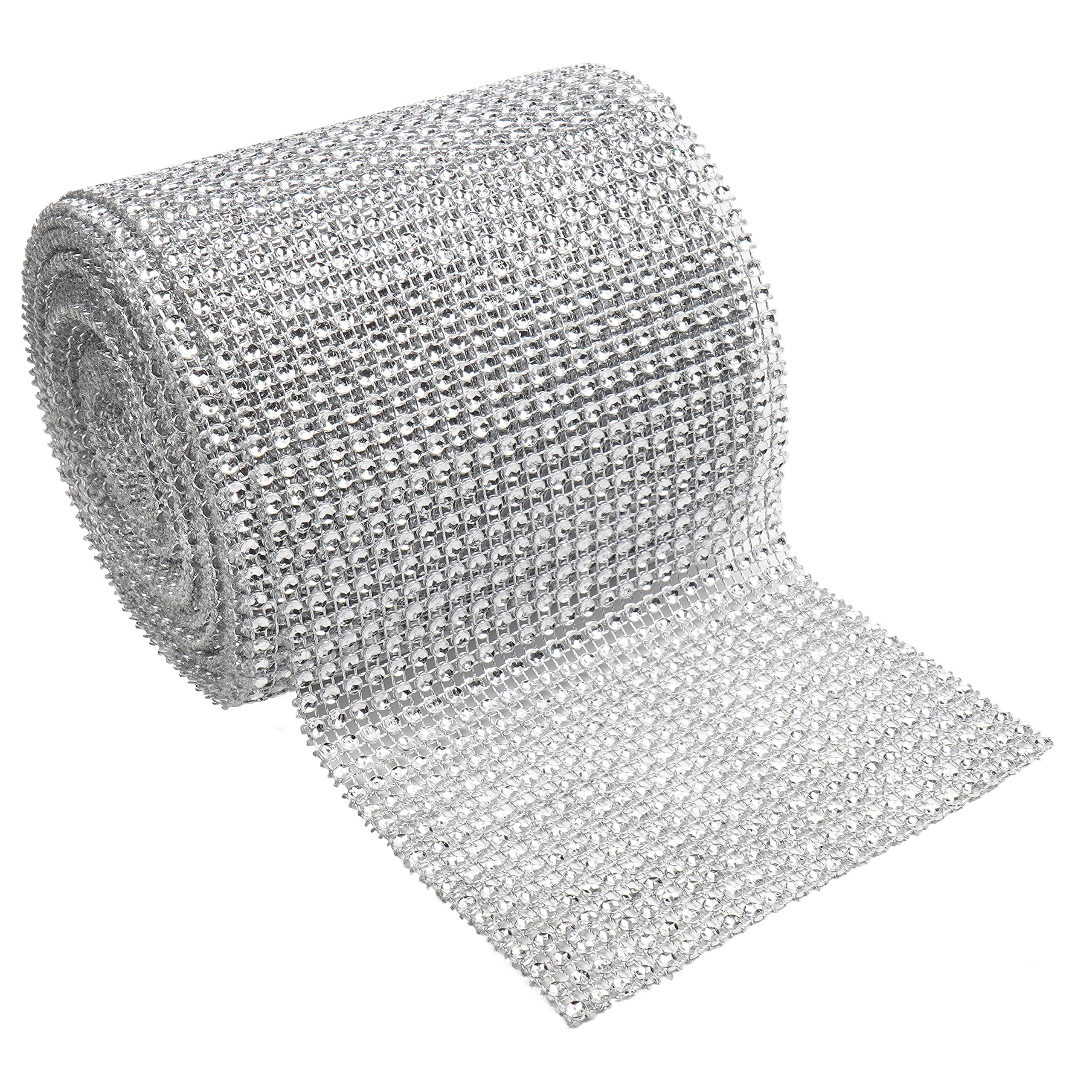 Handi Stitch Silver Crystal Rhinestone Diamond Ribbon - 9.14m (10 Yard) Roll - 12cm (4.72 inches) Wide - DIY Sparkling Bling Mesh for Arts & Crafts, Wedding Decor, Birthday Party, Belts & Cake Decoration - Perfect for Costume Accessories, Gift Wrapping & Home Decor