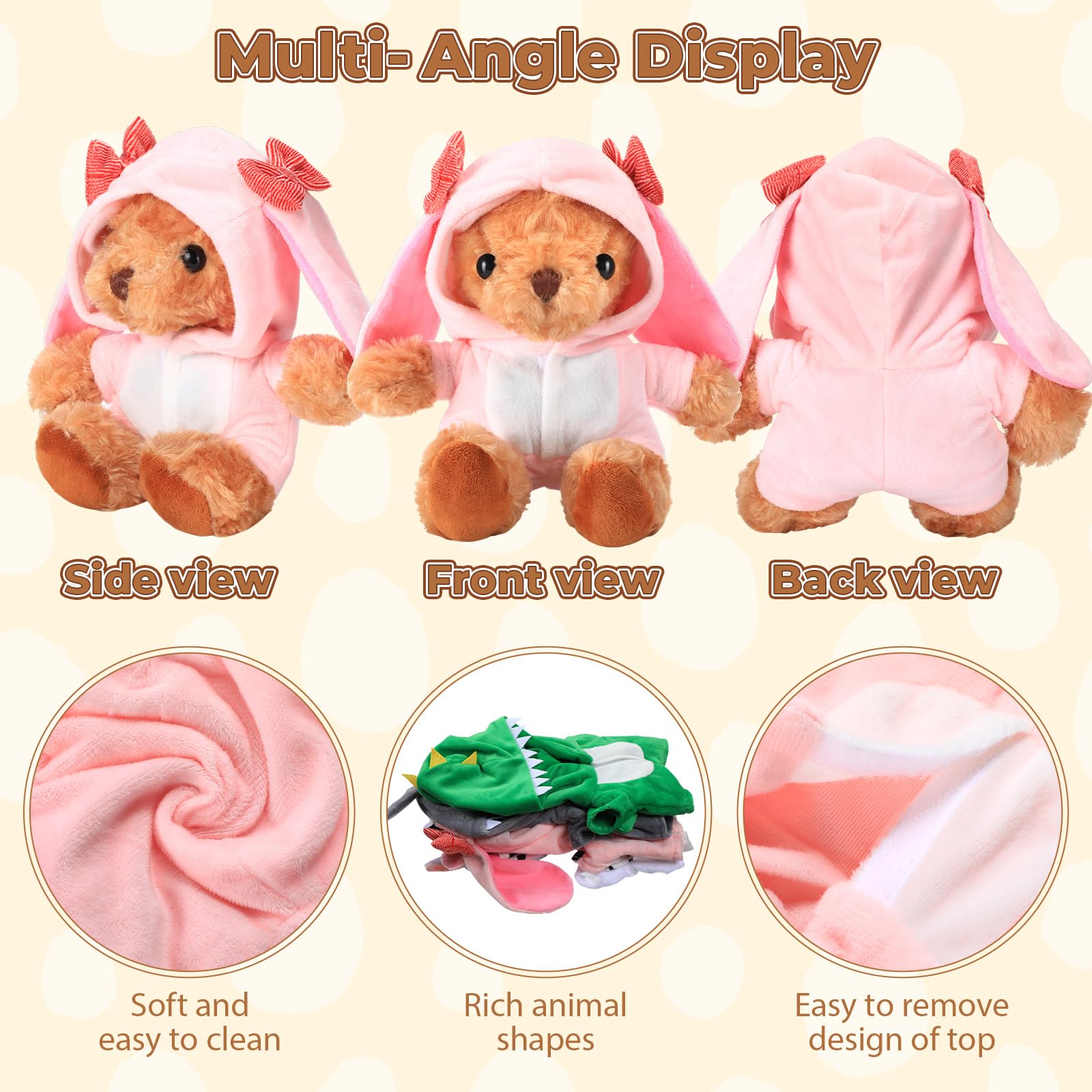 5 Pcs Bear Clothes with 1 Pcs Bear - Cute Stuffed Animal Outfits for 6-8 Inch Plush Toys, DIY Doll Hoodie Costume Accessories - Perfect for Dress-Up Play, Birthday Gifts & Teddy Bear Collectors