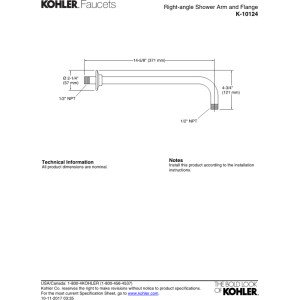 KOHLER Right Angle Shower Arm - Adjustable Chrome-Plated Brass Shower Pipe for Bathroom & Spa - Perfect for Modern & Traditional Shower Installations