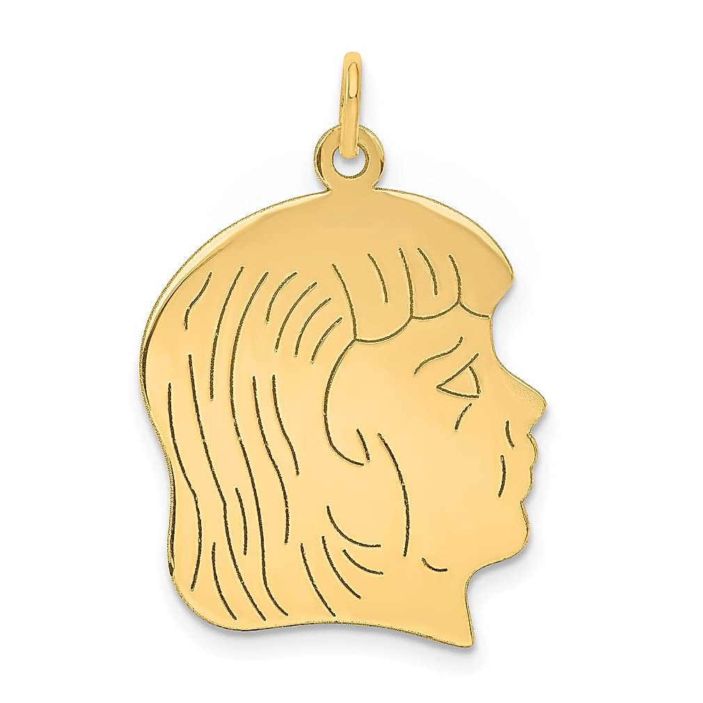 14K Yellow Gold Engravable Girl Head Charm Necklace Pendant - Personalized Baby Disc Jewelry for Women, Gifts for Her - Perfect for Birthdays, Anniversaries & Mother's Day