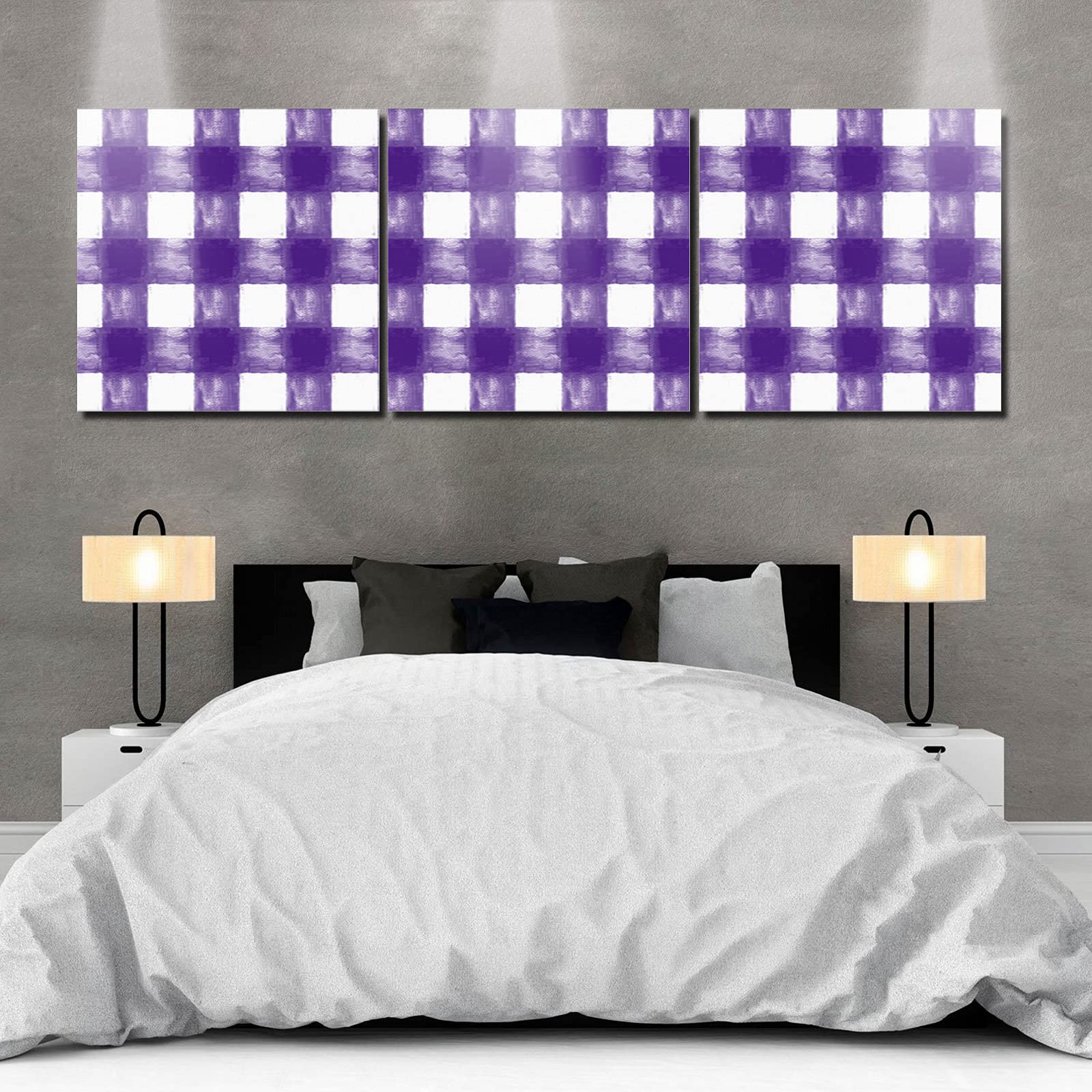 3 Panels Purple Watercolor Lattice Canvas Wall Art - Modern Framed Paintings for Living Room & Bedroom Decor - Ready to Hang 20