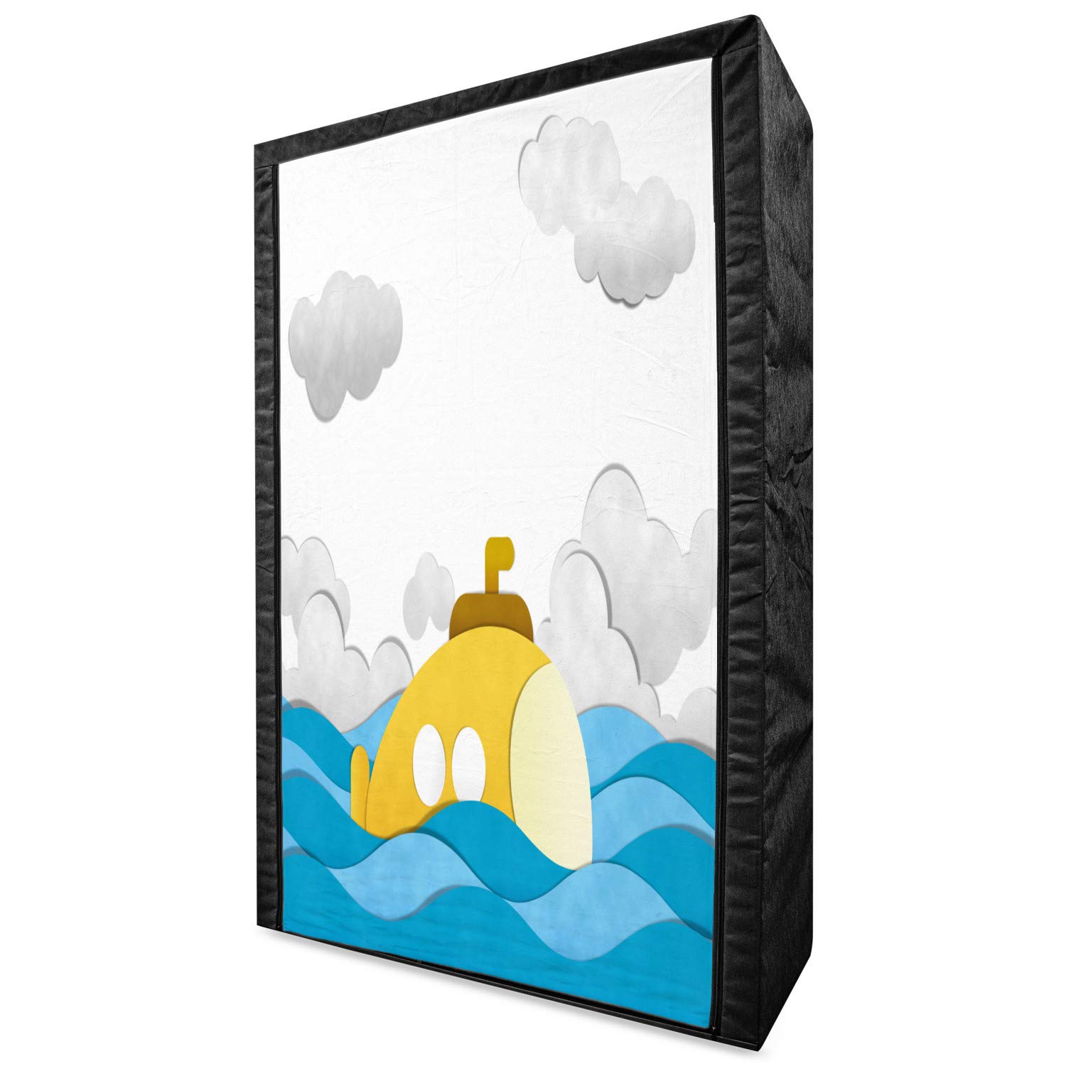 Ambesonne Yellow Submarine Fabric Wardrobe - Portable Clothing Organizer with Shelves, 42.5 Inch Storage Closet | Mustard & Blue Ocean Print | Perfect for Bedroom, Dorm, RV & Small Space Organization