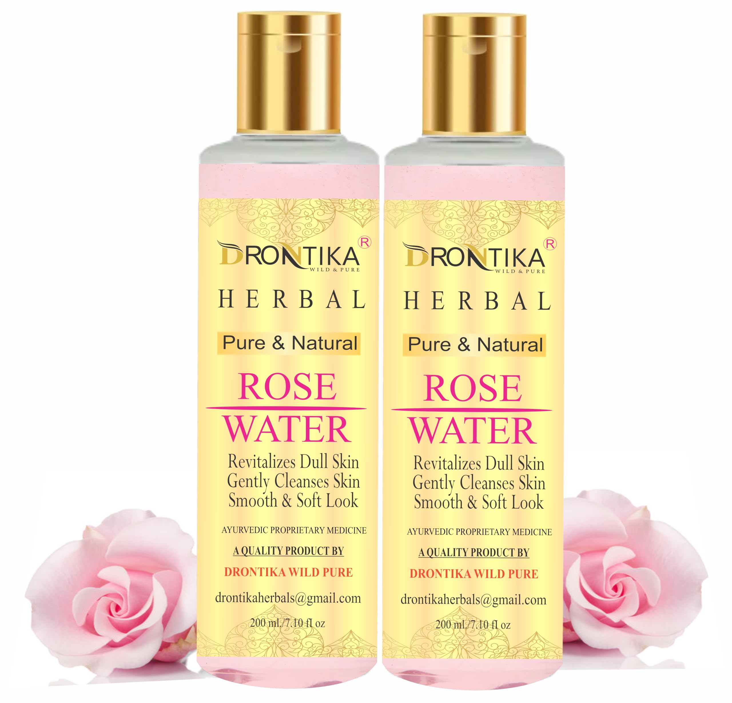 **Drontika Herbal Rose Water (Gulab Jal) - Natural Skin Toner with Rose Oil, Paraben-Free, 200ml (Pack of 2) for Hydration, Soothing & Glowing Skin | Perfect for Face Mist, Makeup Setting & After-Sun Care**