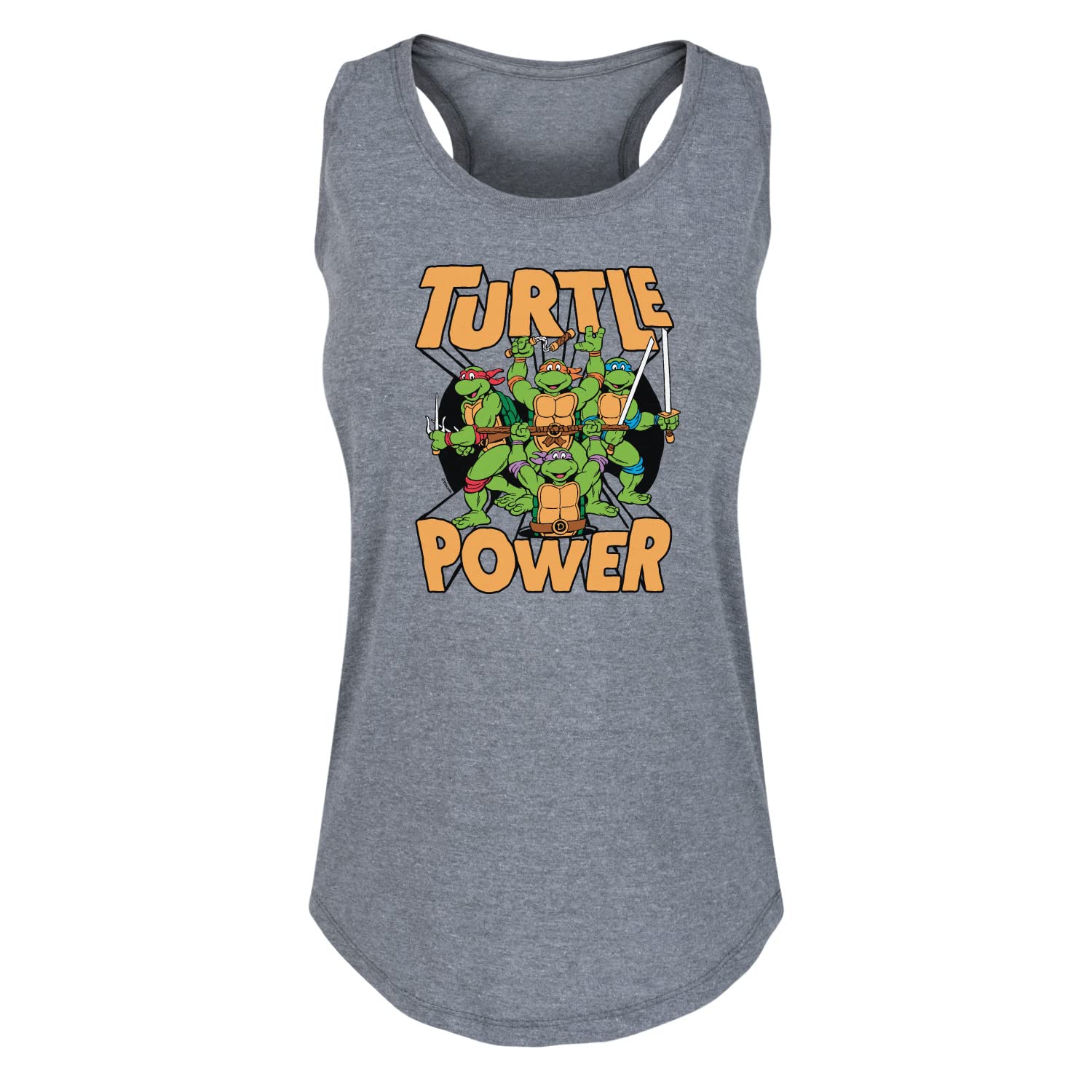 HYBRID APPAREL Women's Racerback Tank Top - Teenage Mutant Ninja Turtles Turtle Power Graphic - Soft Stretchy Fit - Perfect for Cosplay, Comic Con & Casual Wear