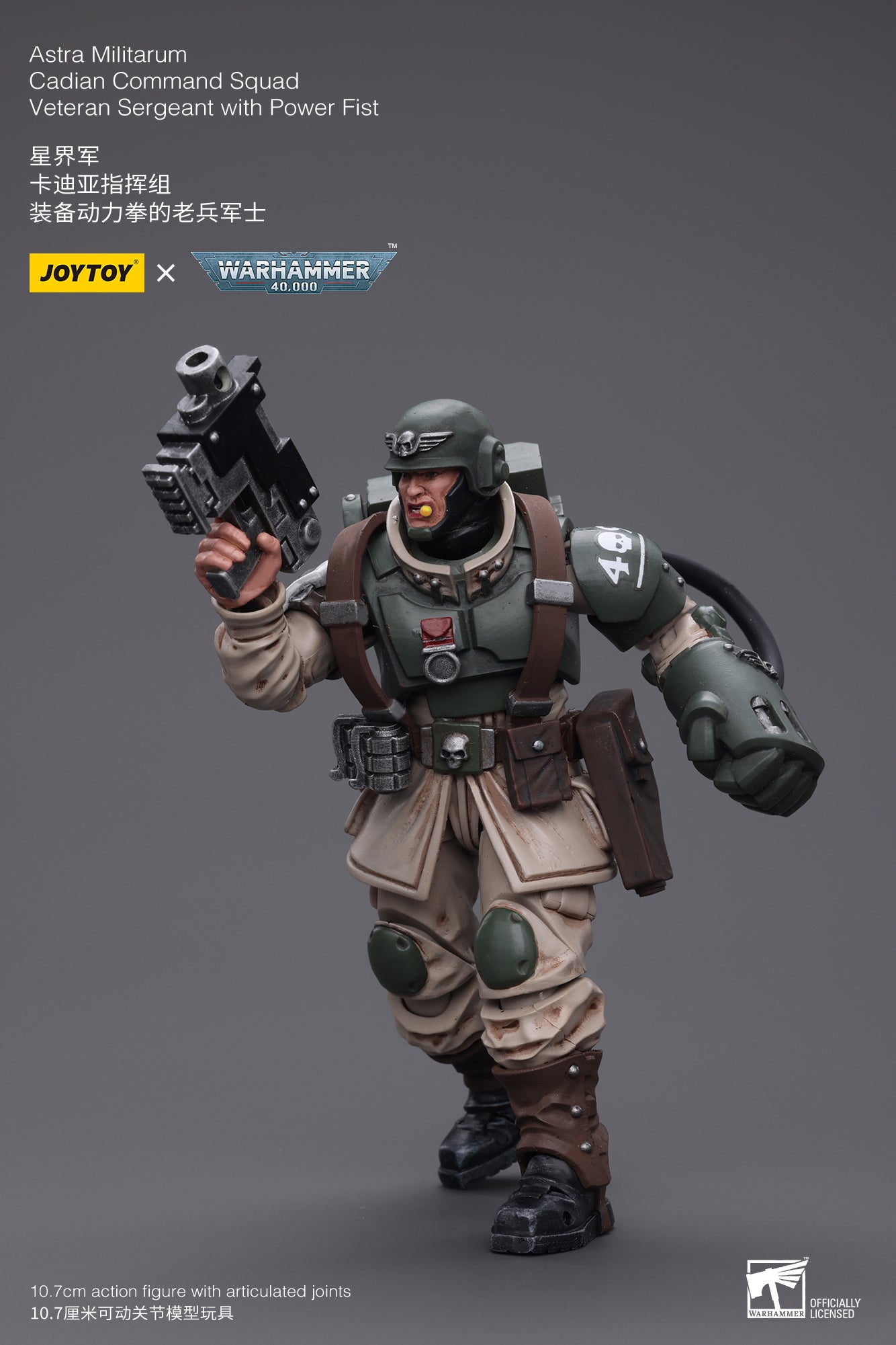 1/18 Scale JOYTOY 3.75-inch Warhammer 40K Astra Militarum Cadian Command Squad Veteran Sergeant Action Figure with Power Fist - Perfect for Collectors, Tabletop Gaming & Warhammer 40K Displays