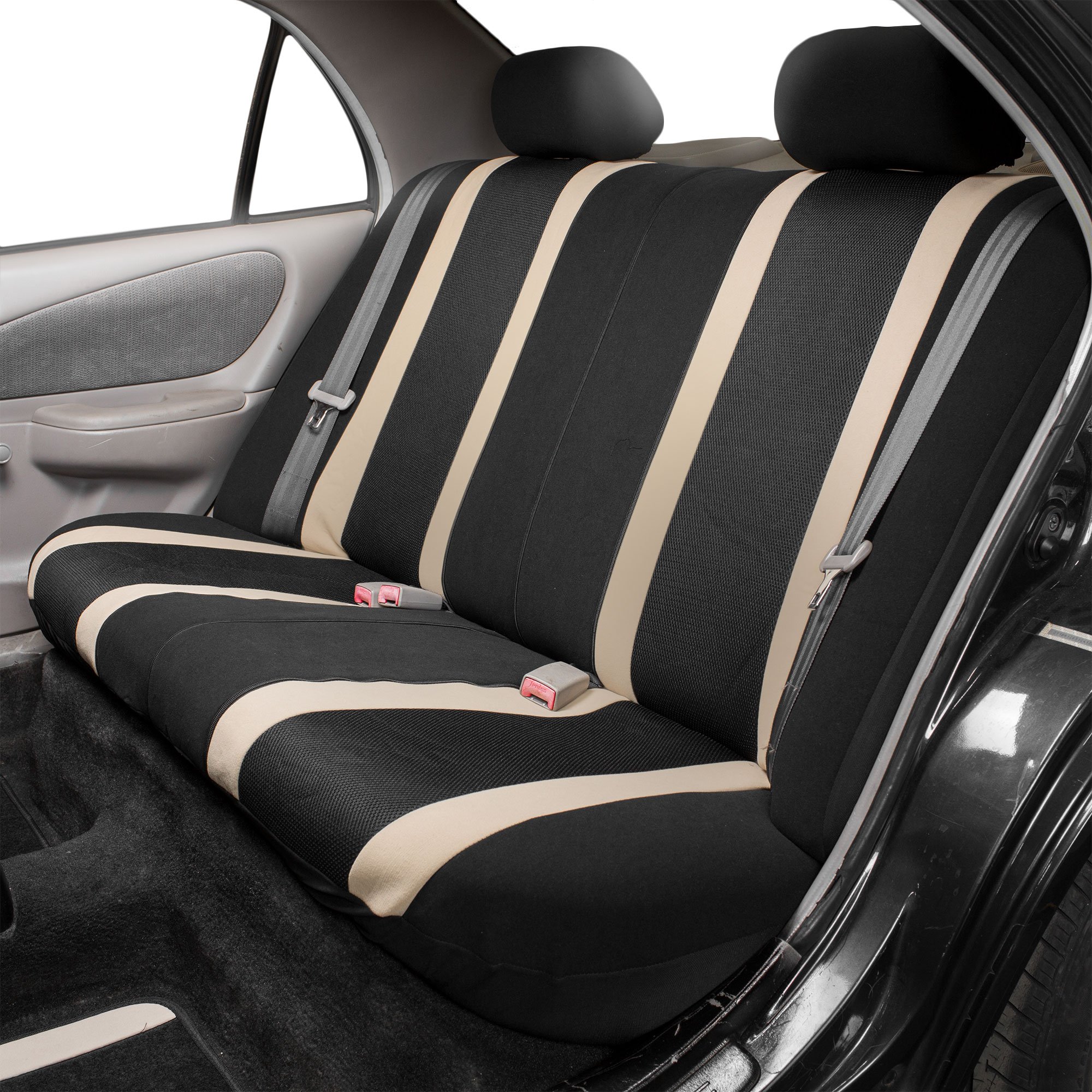 FH Group Universal Fit Beige Sports Full Set Car Seat Covers - Compatible with Airbag & Split Rear Seats | Interior Accessories for Cars, Trucks & SUVs | Perfect for Daily Commute, Road Trips & Vehicle Protection