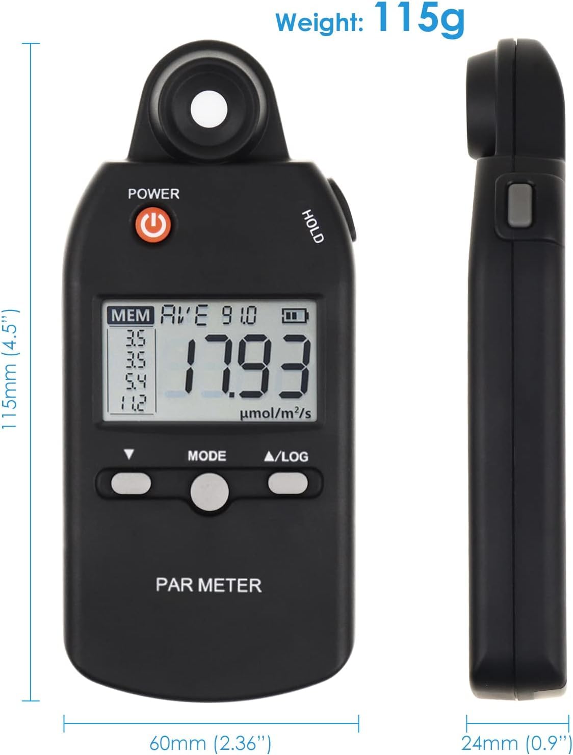 High Precision Quantum PAR Meter for LED Grow Lights - Full Spectrum PPFD Sensor (400-700nm) | Light Meter for Plants, Greenhouse & Indoor Farming | Perfect for Hydroponics, Horticulture & Cannabis Cultivation