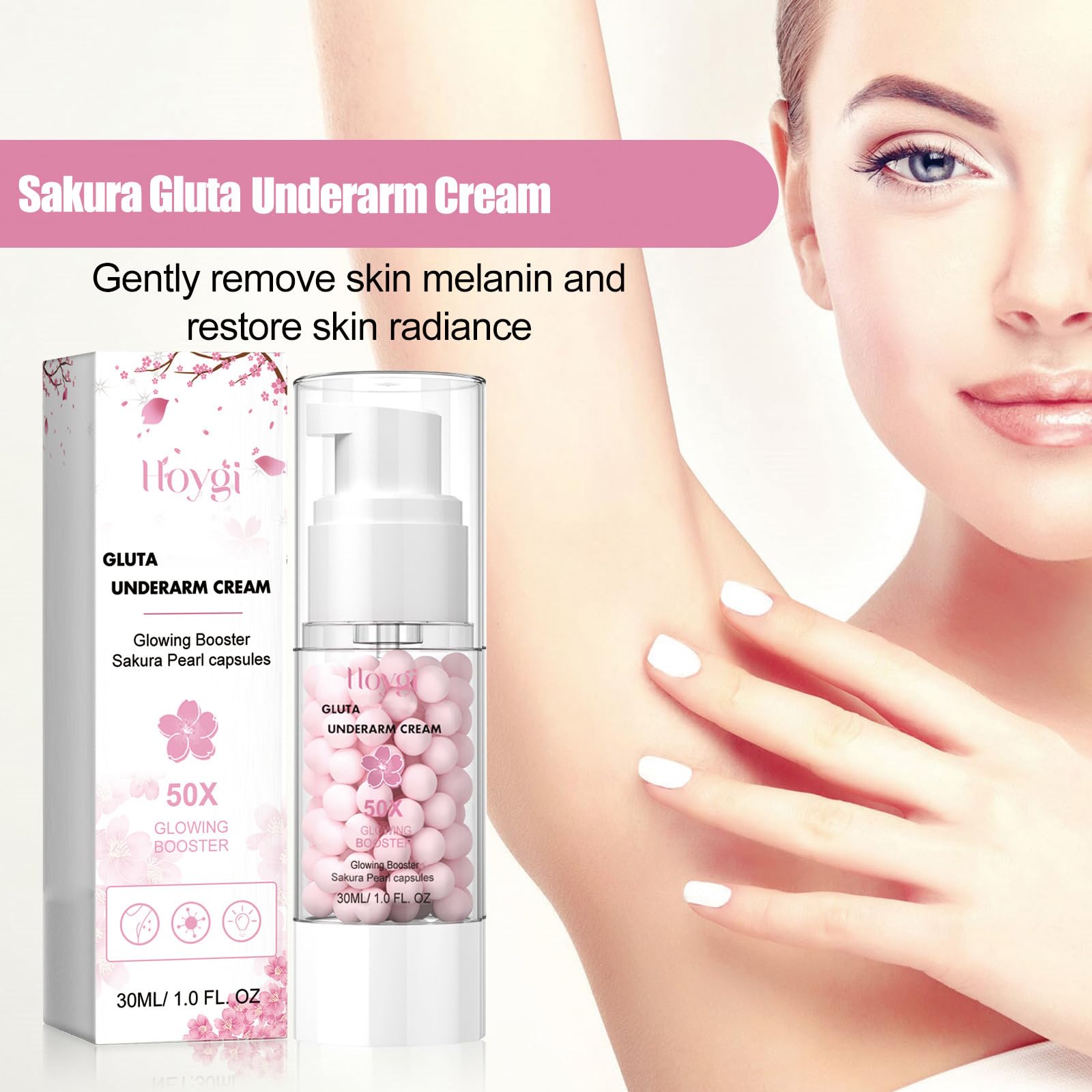 Gluta Booster Cream - Skin Whitening & Brightening Underarm Cream with Pearl Capsules for Women | Exfoliating Body Gel for Smooth, Radiant Skin | Perfect for Daily Body Care & Nighttime Skincare Routine