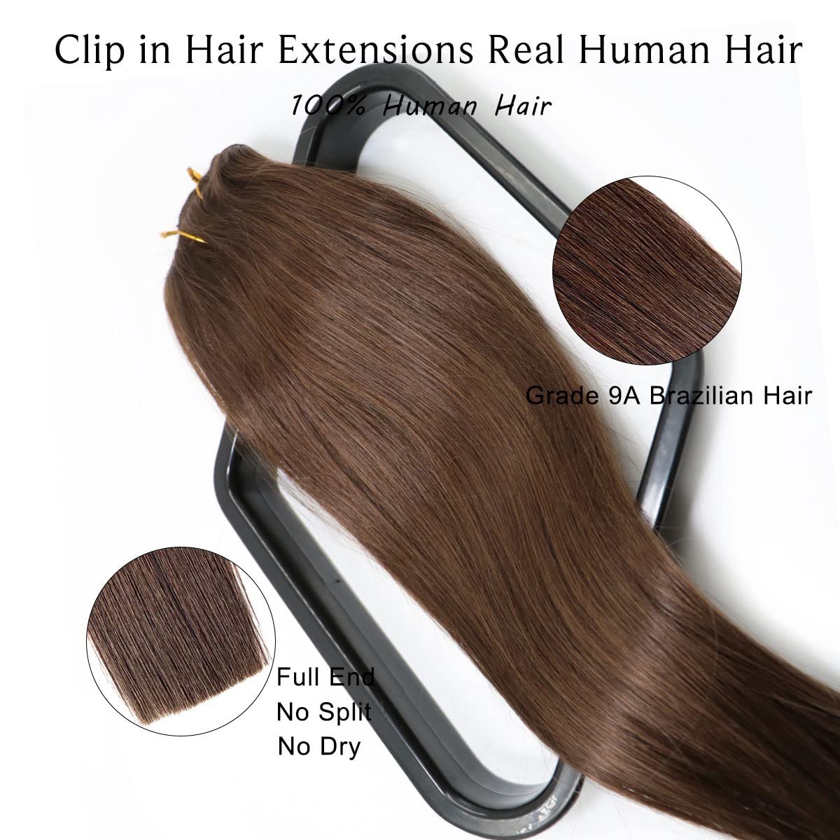 Clip-in Human Hair Extensions 20 Inch - 2 Sets Chocolate Brown Remy Hair (7 Pieces, 70g Double Weft Straight) for Women | Perfect for Volume Boost, Length Extension & Everyday Styling