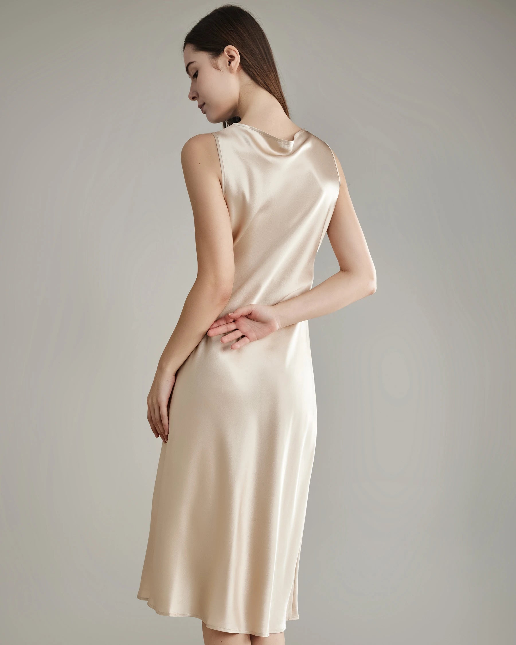Elegant Silk Dresses with Asymmetrical Cowl Neck - Women's Flowy Summer Dress for Party, Wedding & Special Occasions