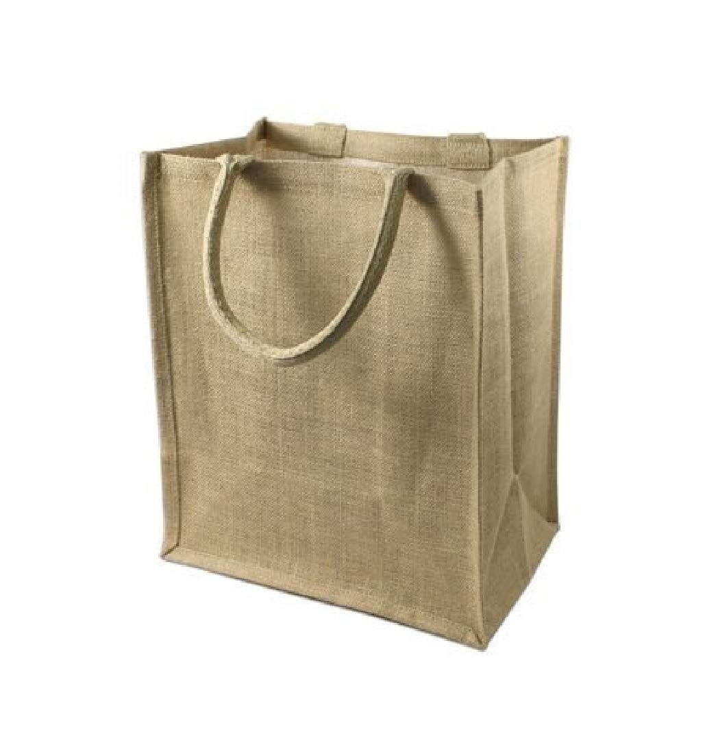 (6 Pack) Jute Burlap Wine Bottle Gift Bags with Cotton Webbing & Dividers - 8