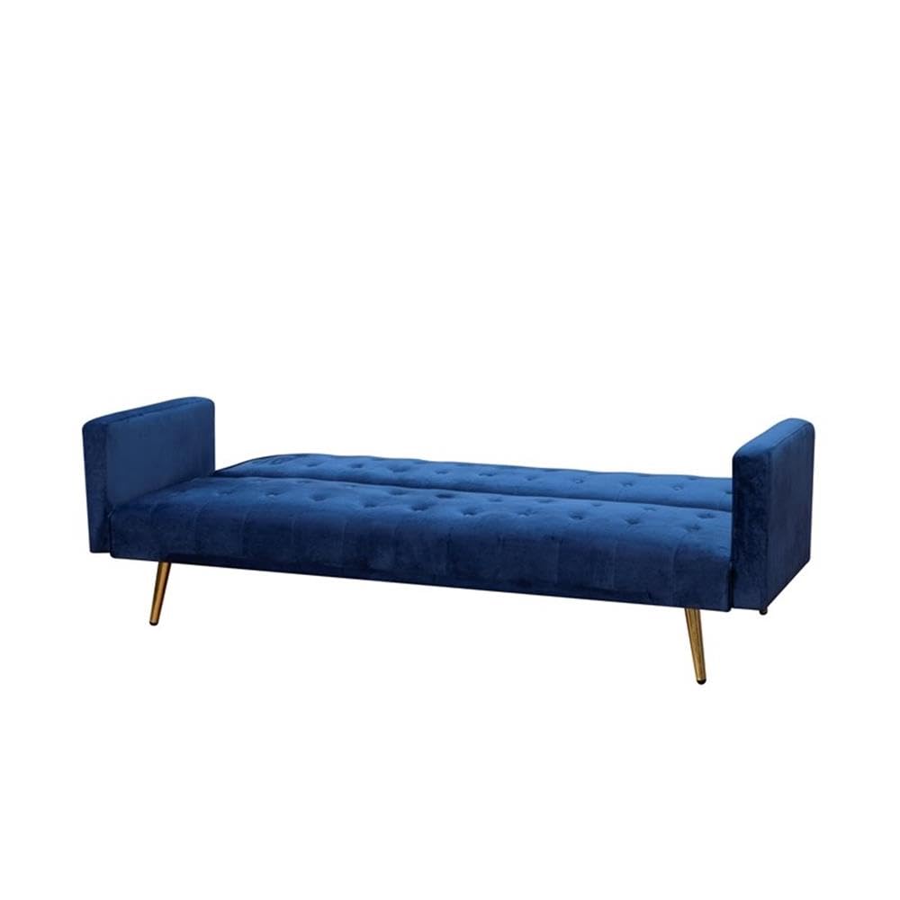 Kingway SF-6005 Blue Velvet Convertible Futon Sofa Bed - 3-in-1 Sleeper Couch for Small Spaces, Guest Room & Apartment Living | Modern Comfort for Lounging, Napping & Overnight Guests