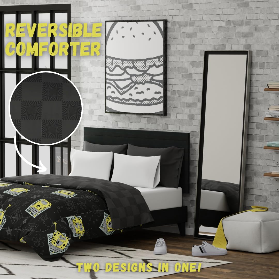 Spongebob Squarepants Officially Licensed Queen Size Reversible Comforter - Super Soft Microfiber Bedding Set for Kids & Adults - Perfect for Themed Bedrooms, Sleepovers, and Cartoon Lovers