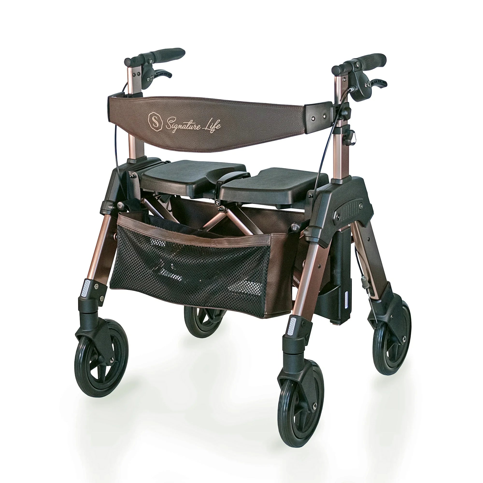 Signature Life Elite Travel Rollator HD - Lightweight Folding Walker with Seat & Basket, Champagne Gold - Ideal for Seniors & Mobility Assistance, Perfect for Shopping & Outdoor Activities
