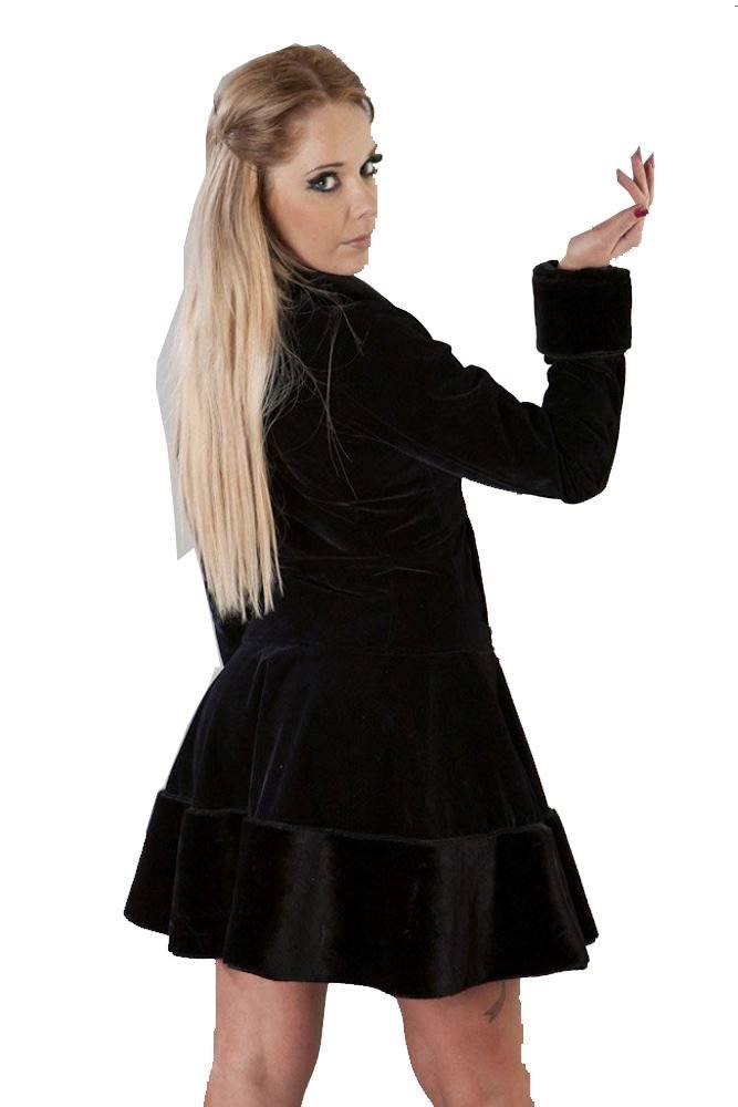 Burleska Black Velvet & Fur Women's Winter Coat - Elegant Dark Outerwear for Evening Events & Cold Weather