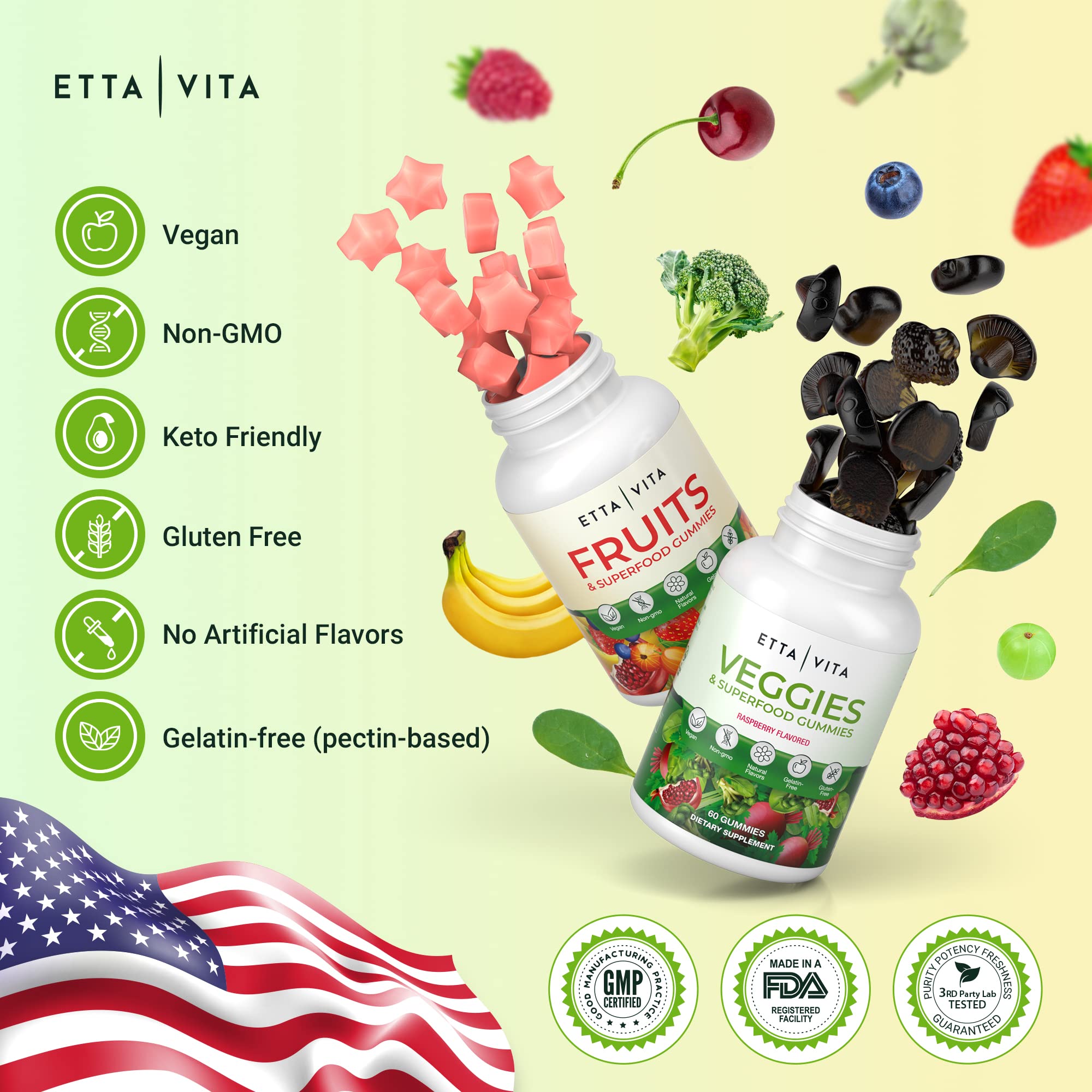 120 Chews Superfood Fruits & Veggies Gummies Supplement with 9 Superfruits & 30 Vegetables - Mushroom Blend, Non-GMO, Pectin-Based, Gluten-Free, No Capsules - Daily Nutrition for Kids & Adults
